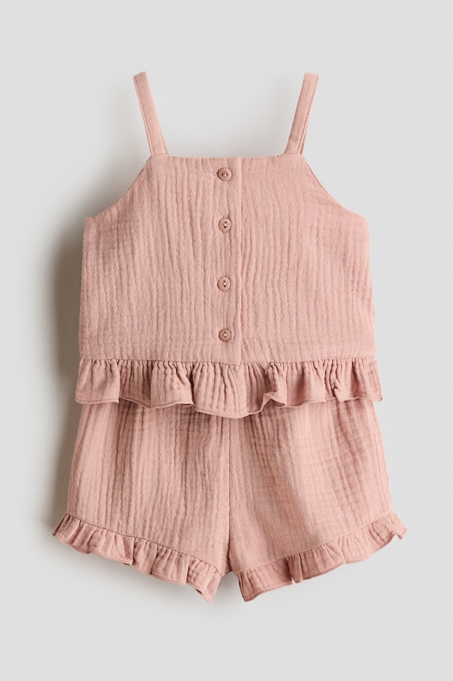 Ensemble 2 pièces en mousseline de coton - Rose ancien clair/Crème - 1