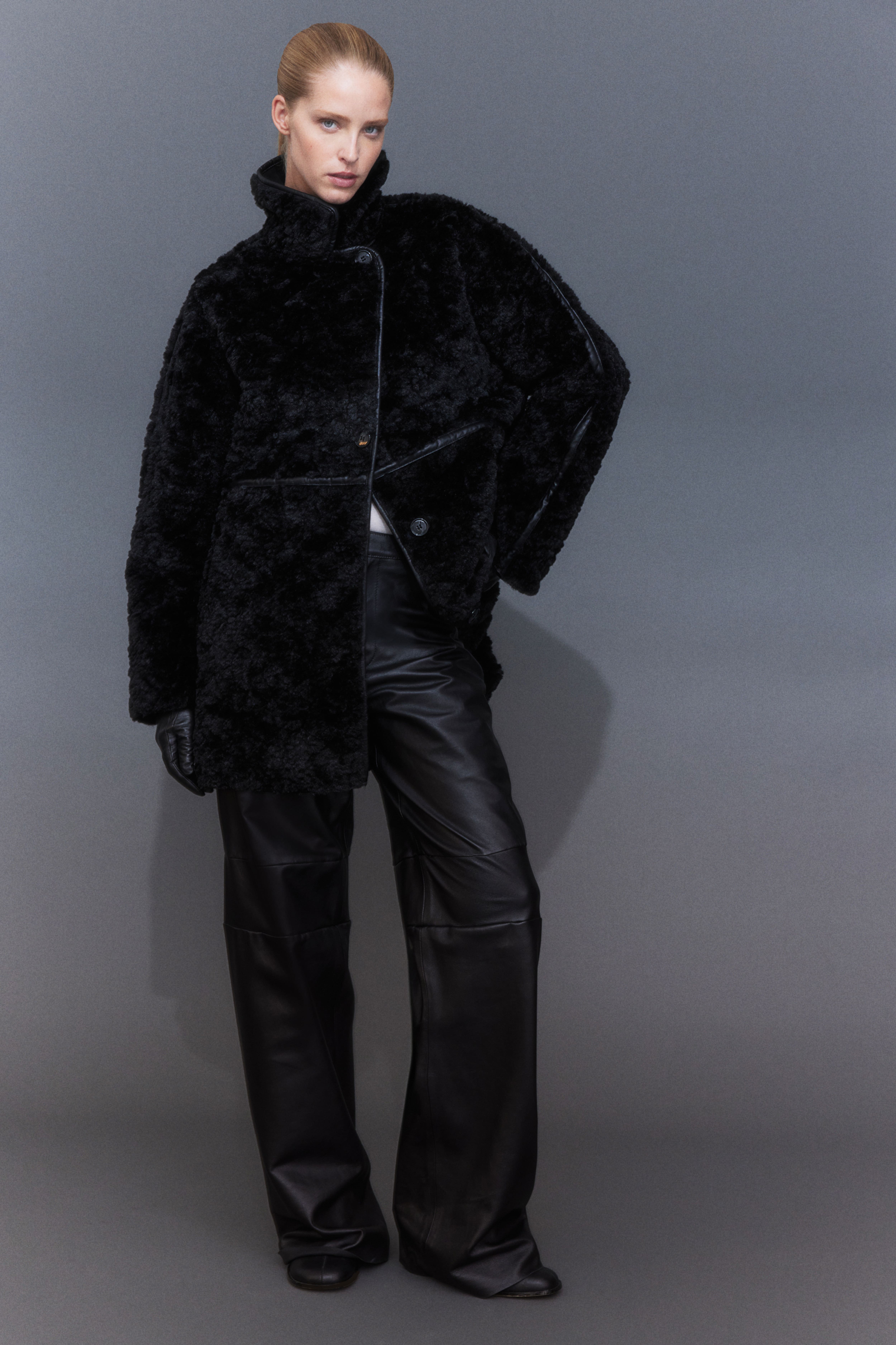 H&m black fluffy jacket hotsell