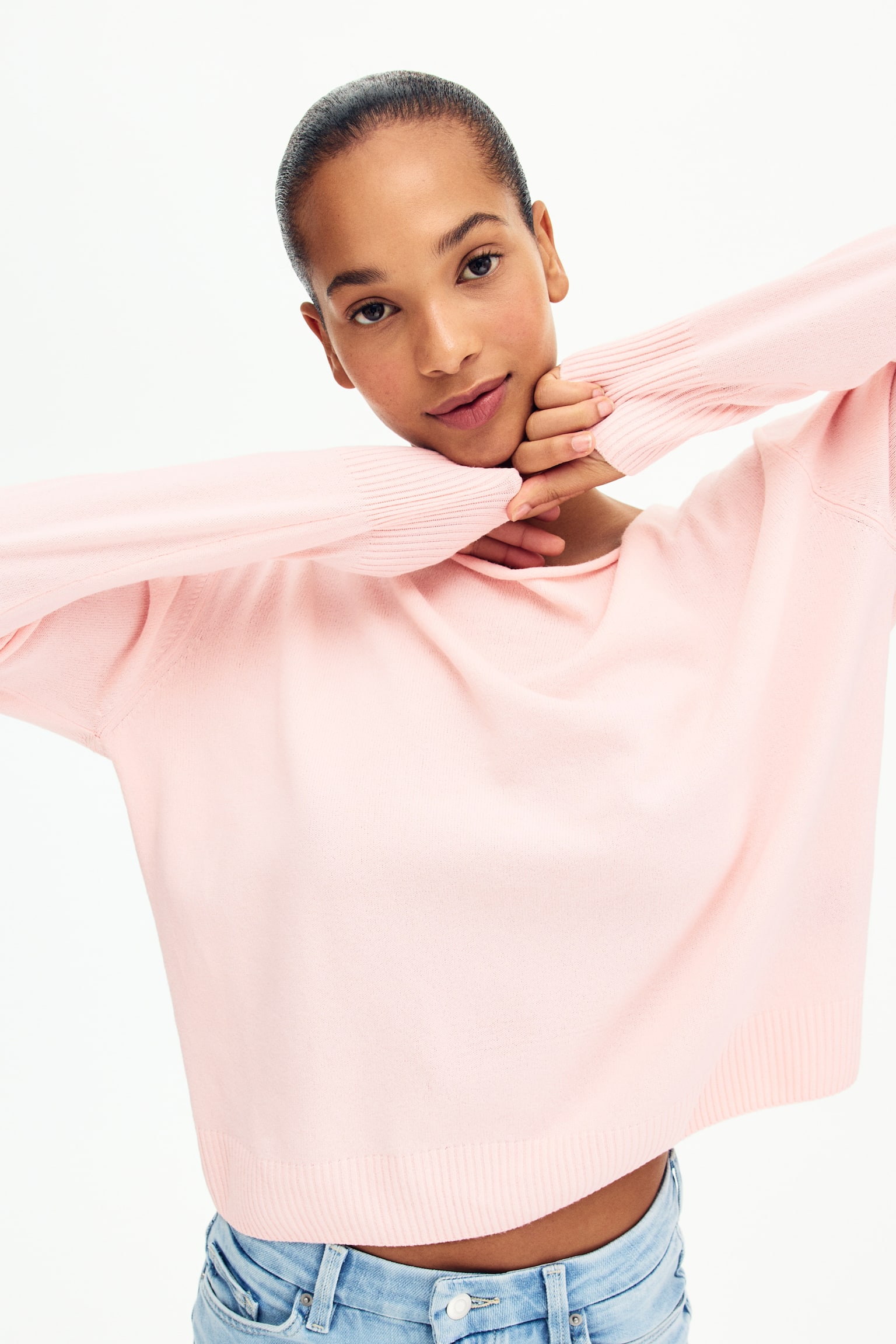 סוודר עם כתפיים חשופות - ורוד בהיר/White/צהוב בהיר/כחול נייבי/ירוק זית - 3