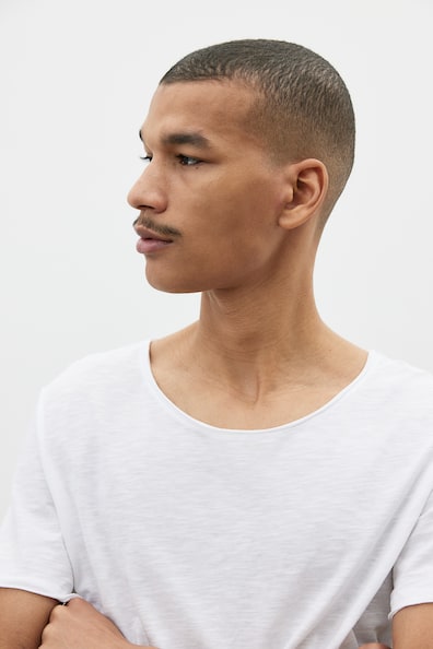 Roll-edge T-shirt - Round Neck - Short sleeve - White - Men | H&M US