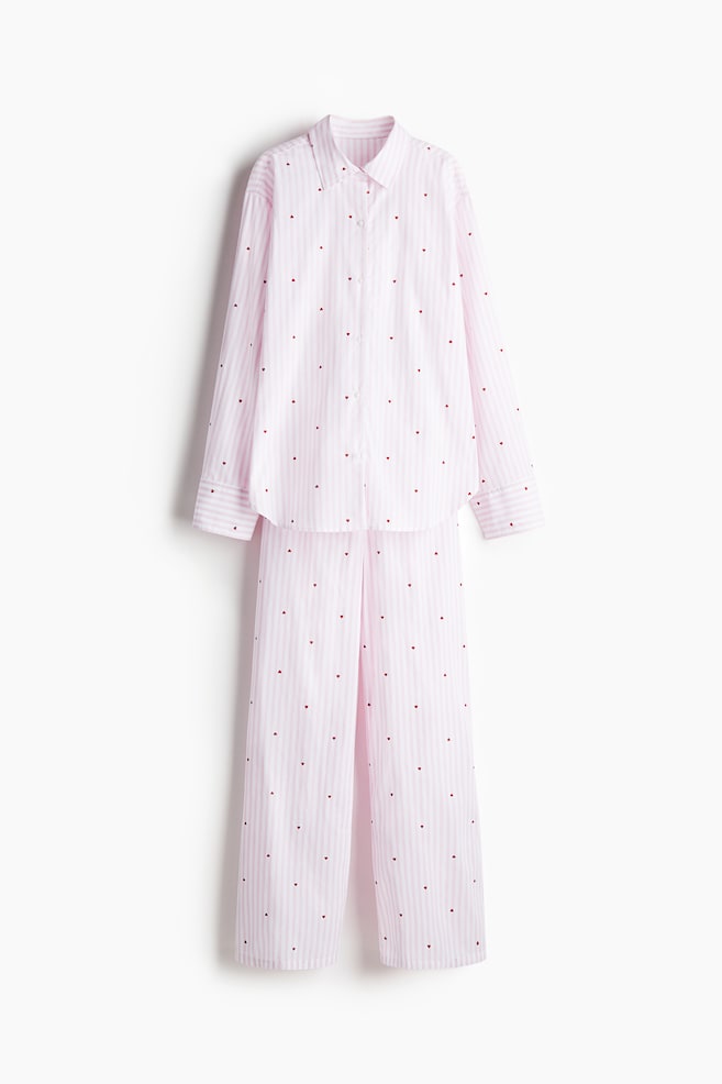 Pijama en popelina de algodón - Rosa claro/Corazones - 1