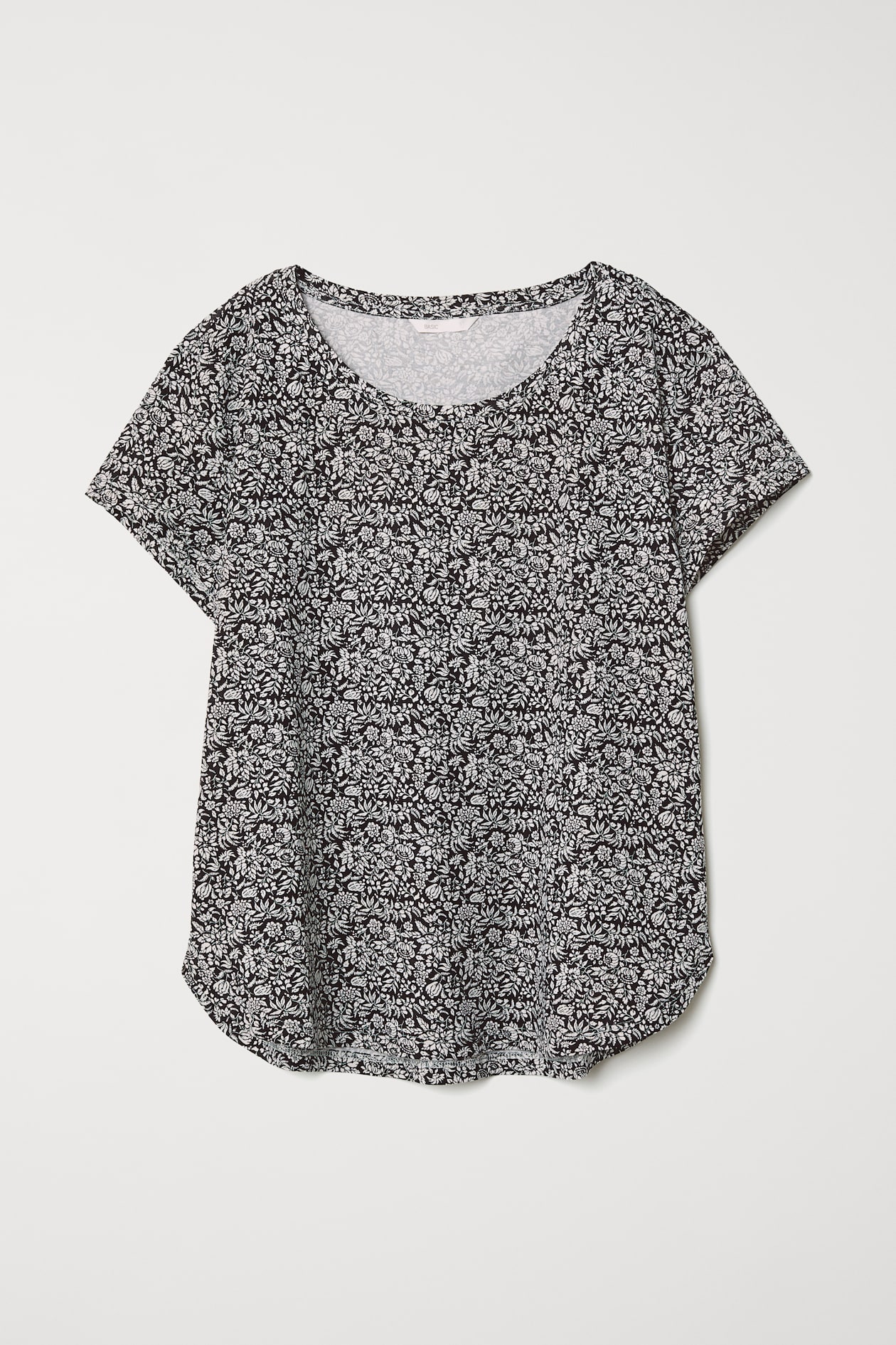 T-shirt - Short sleeve - Black/white floral - Ladies | H&M US