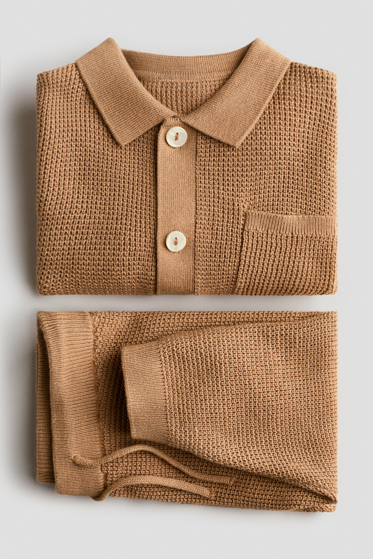 Komplet 2-częściowy z dzianiny w waflowy splot - Jasnobrązowy - 2