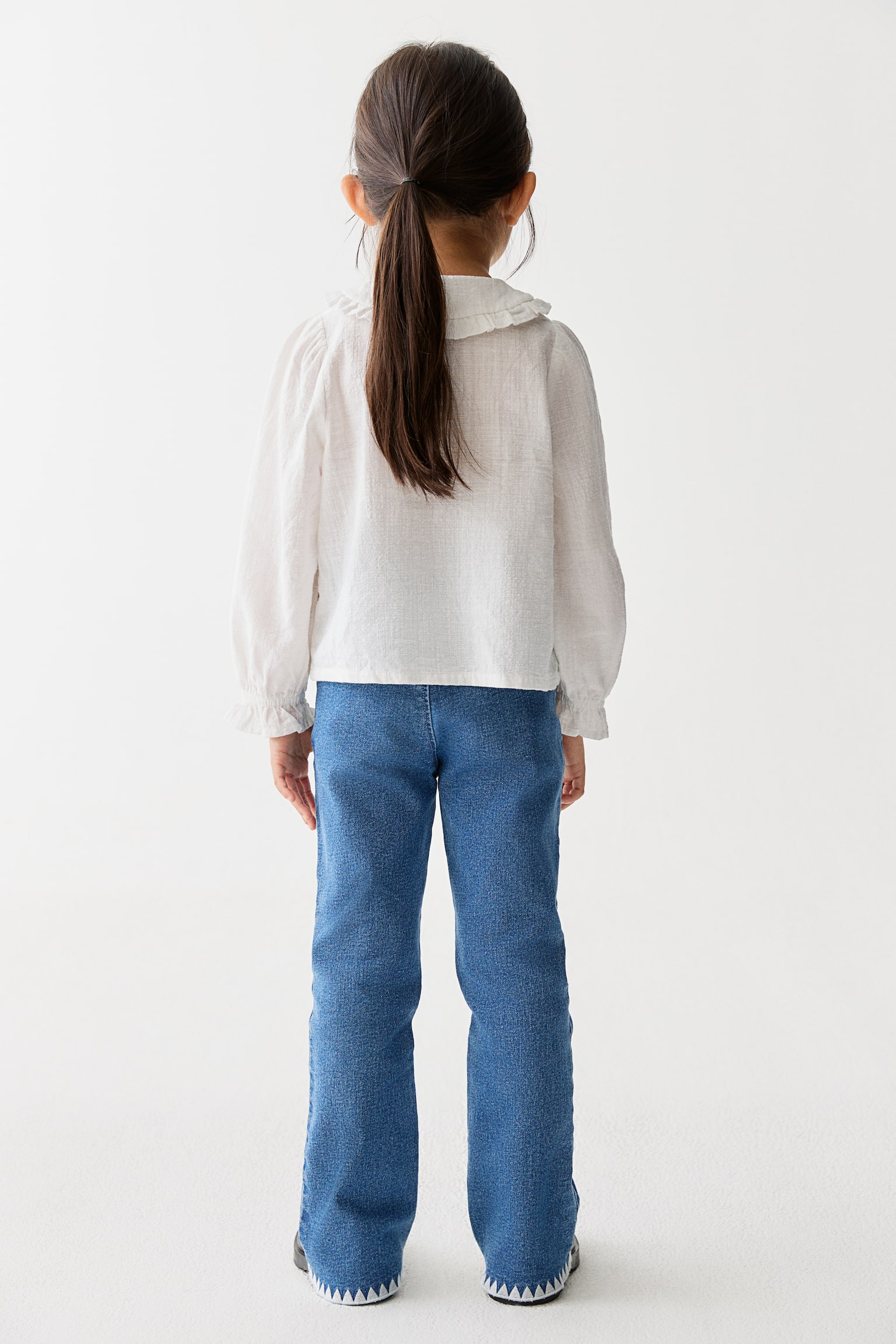 Embroidery-detail flared jeggings - Denim blue/Dark grey - 5