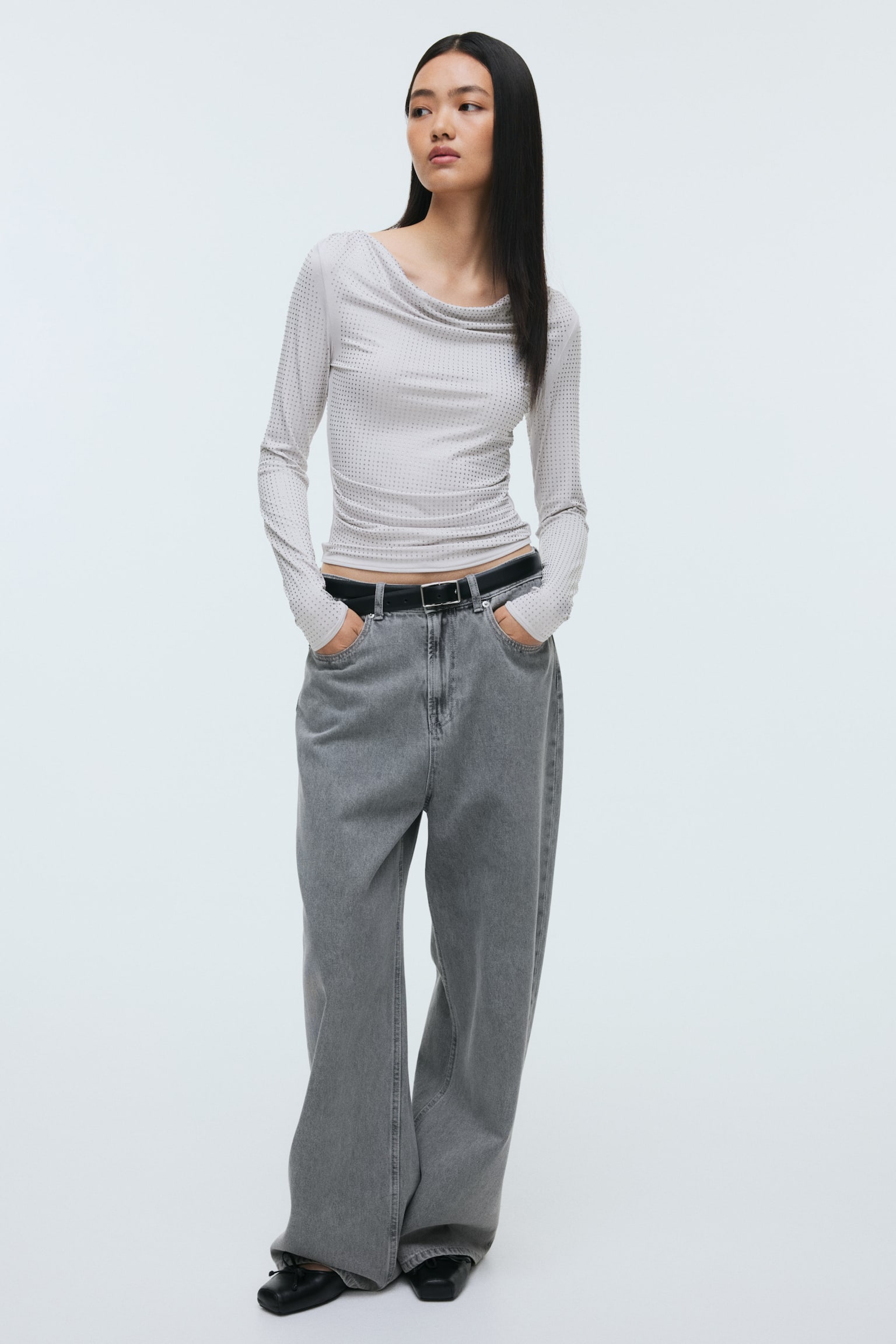 Embellished top - Light grey - 3