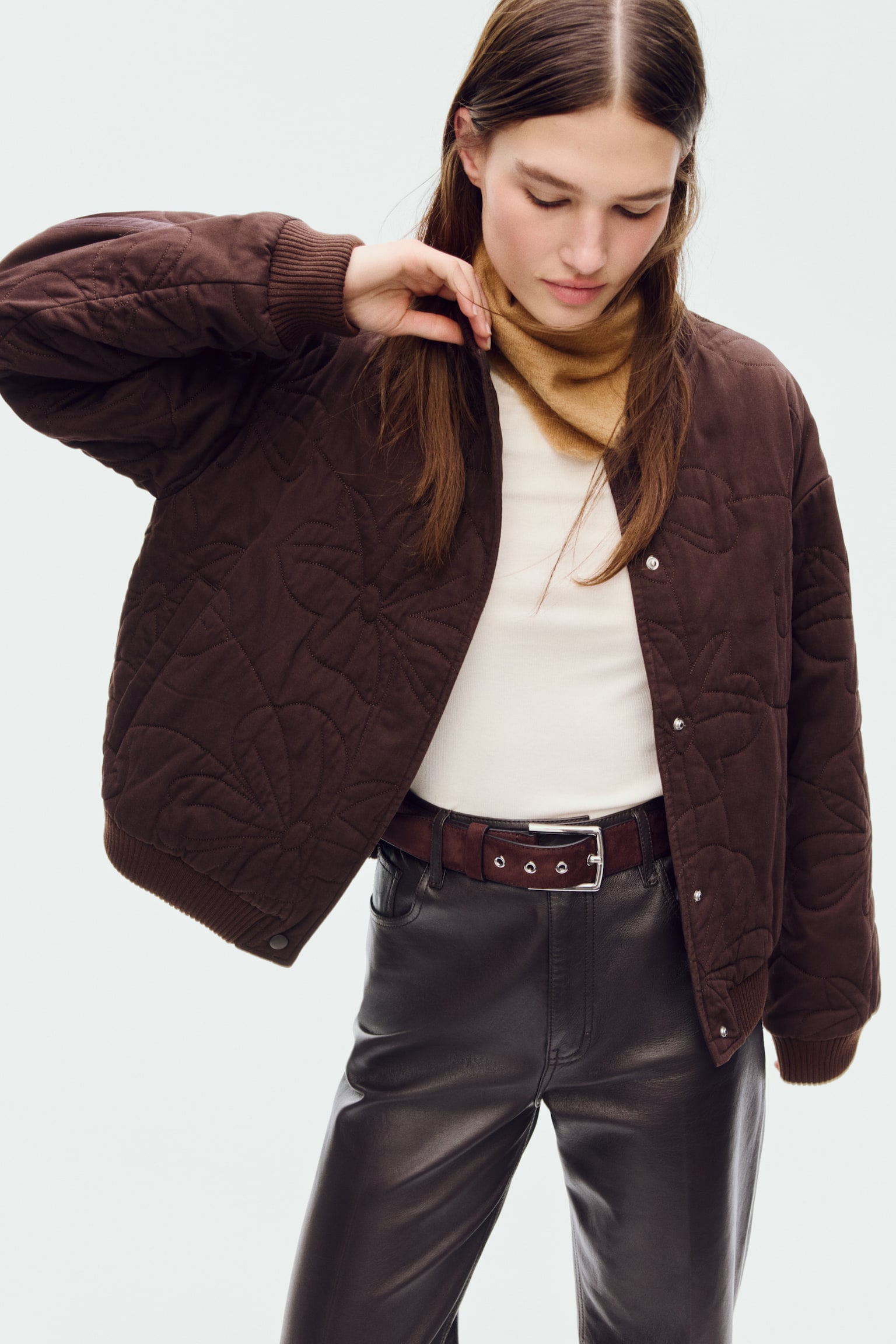 Quilted bomber jacket - Dark brown/Light beige - 1