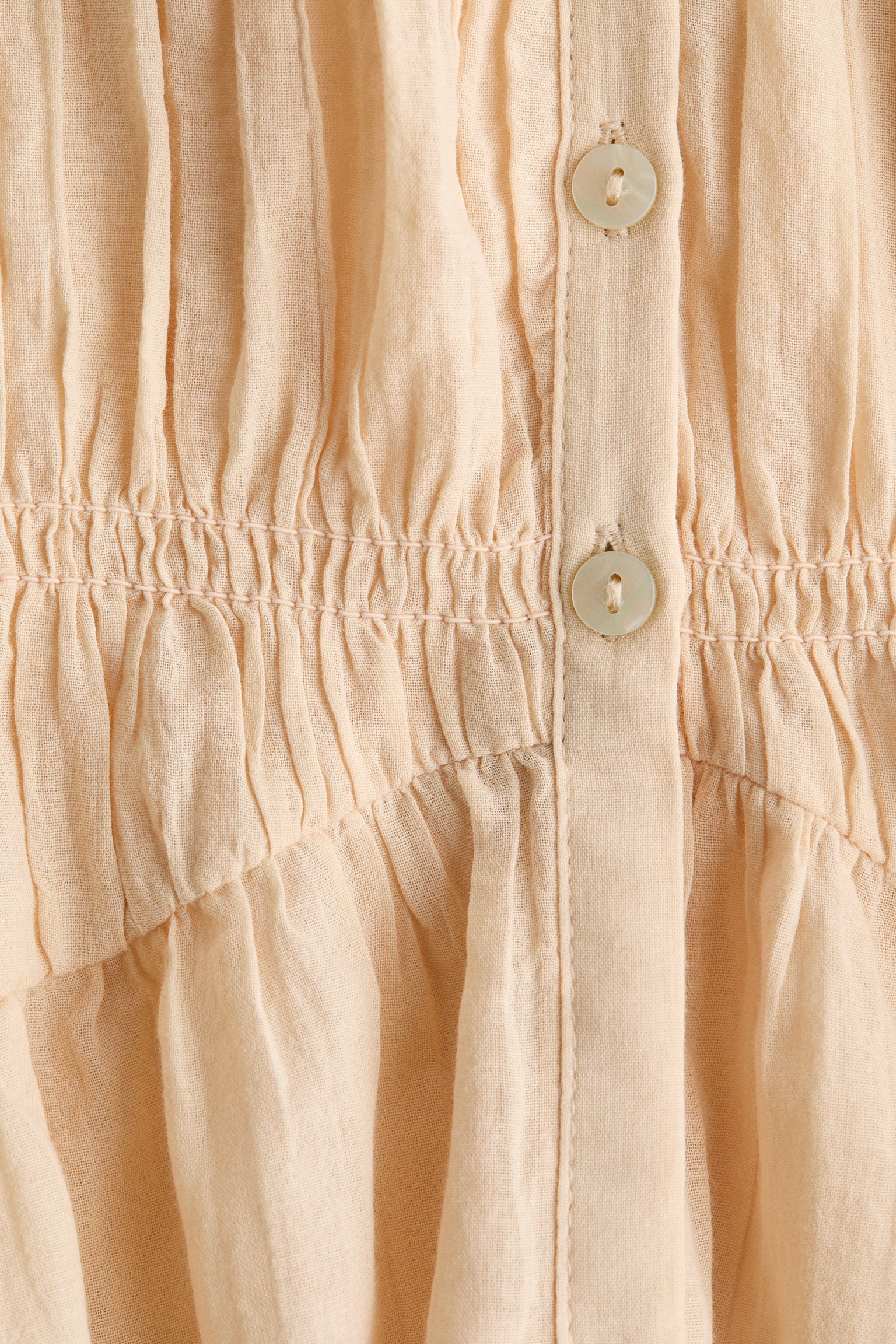 Smocked cotton blouse - Light beige/Dark brown - 3
