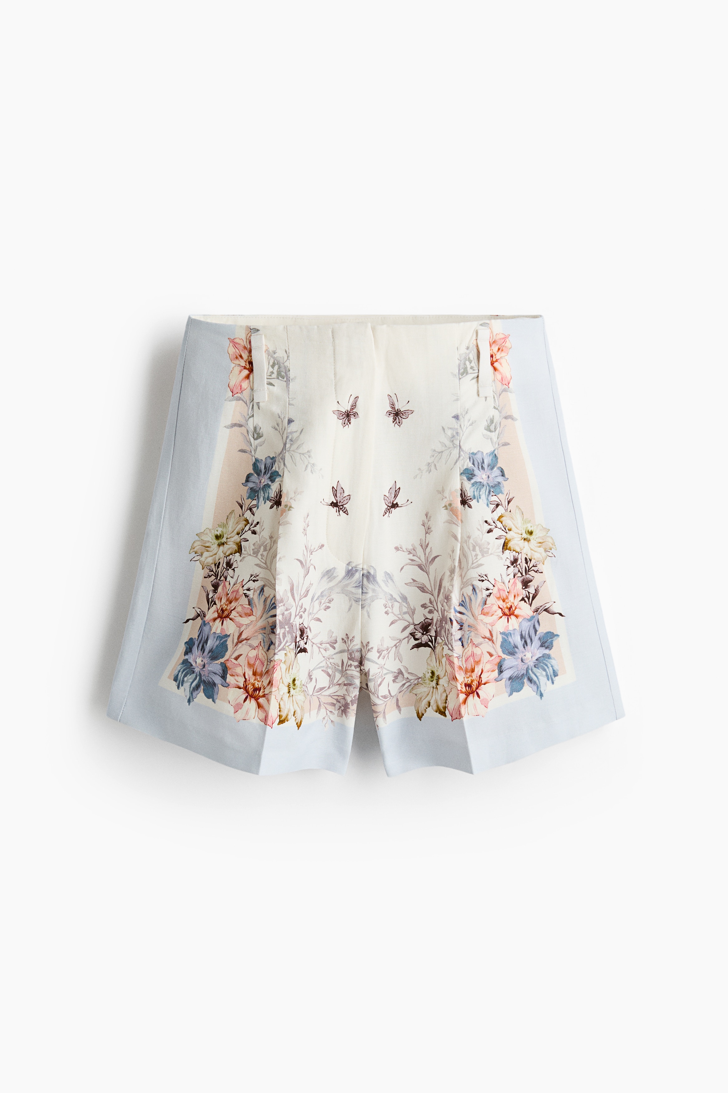 Short chic en lin mélangé - Bleu clair/fleuri