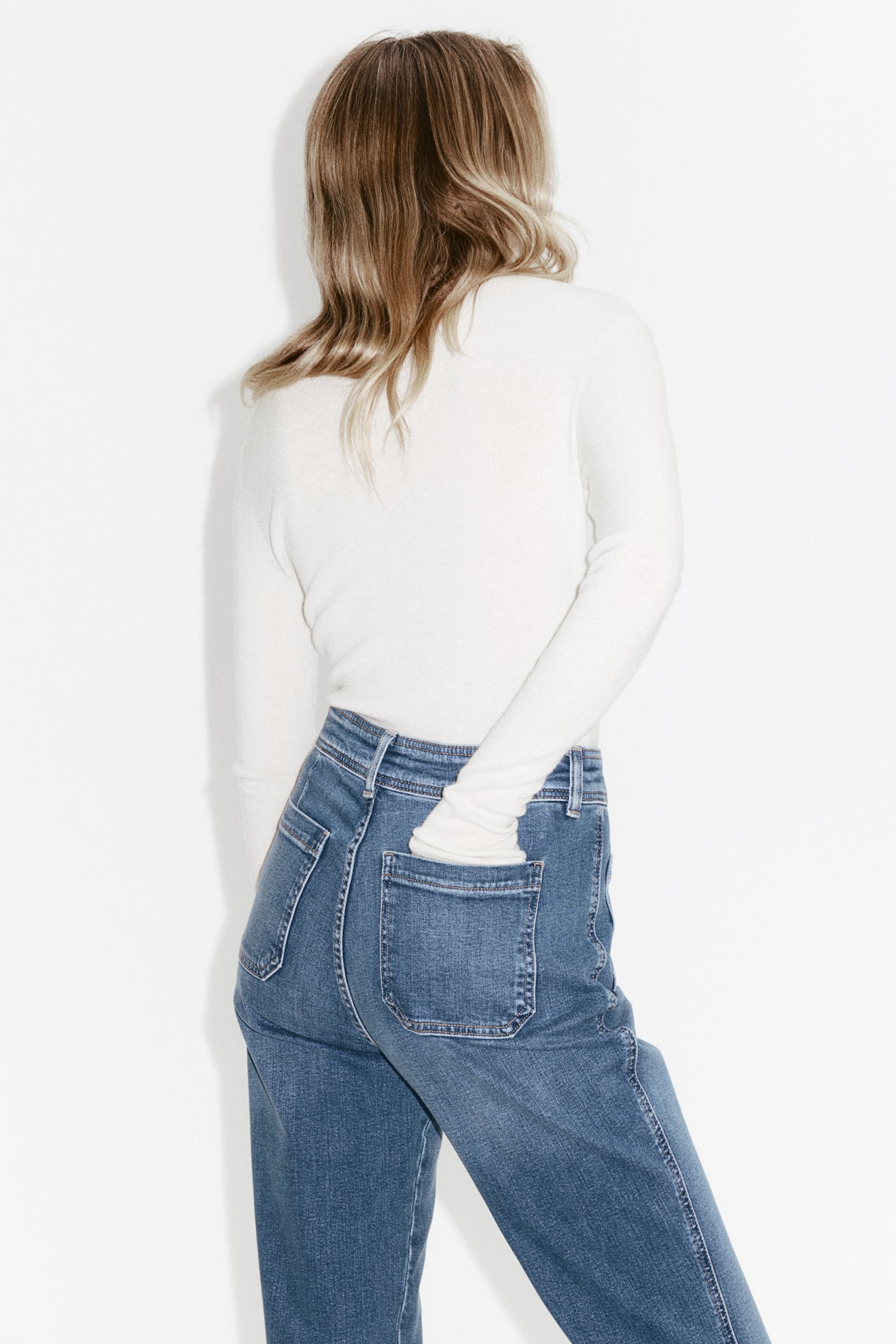 Jean évasé taille haute - Bleu denim/Blanc/Bleu denim foncé/Bleu denim foncé/Blanc/Rose pêche - 7