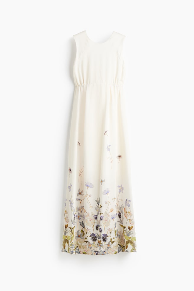 MAMA Lange jurk met strik - Wit/bloemen/Licht kakigroen/Roomwit/bloemen - 1