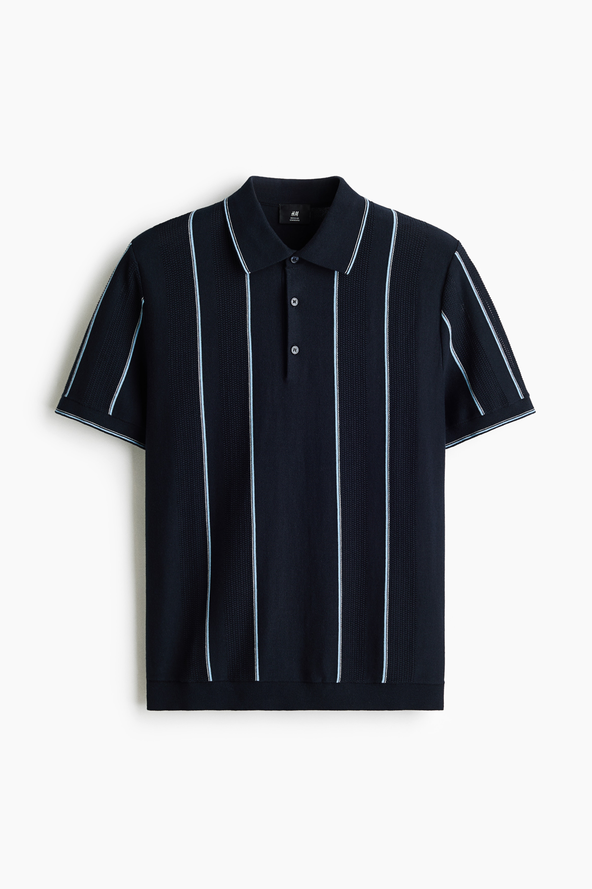 Regular-Fit Knit Cotton Polo Shirt - Navy blue/striped/White/striped