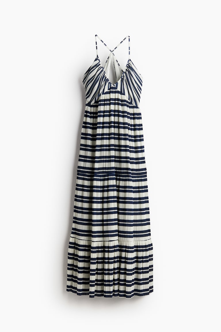 Women's Navy blue/Striped Pliss maxi dress | H&M