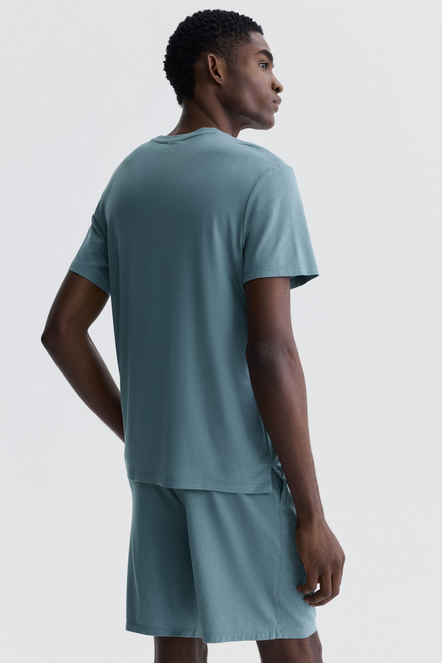 Jersey pyjama T-shirt and shorts - Turquoise/Dark brown/Light grey marl - 6
