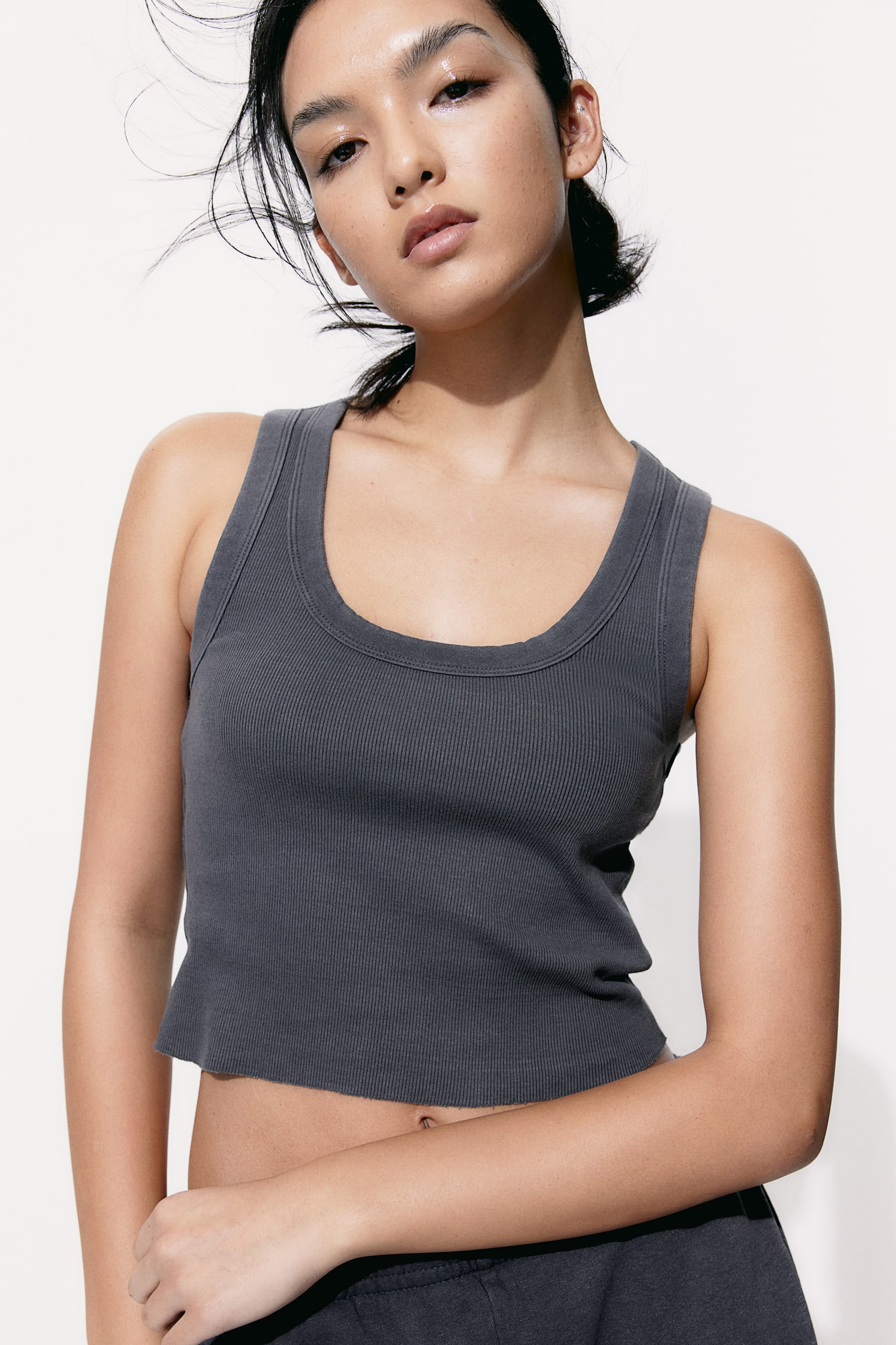 Short vest top - Dark grey/White/Black/Light beige/Light grey marl/Light yellow - 2