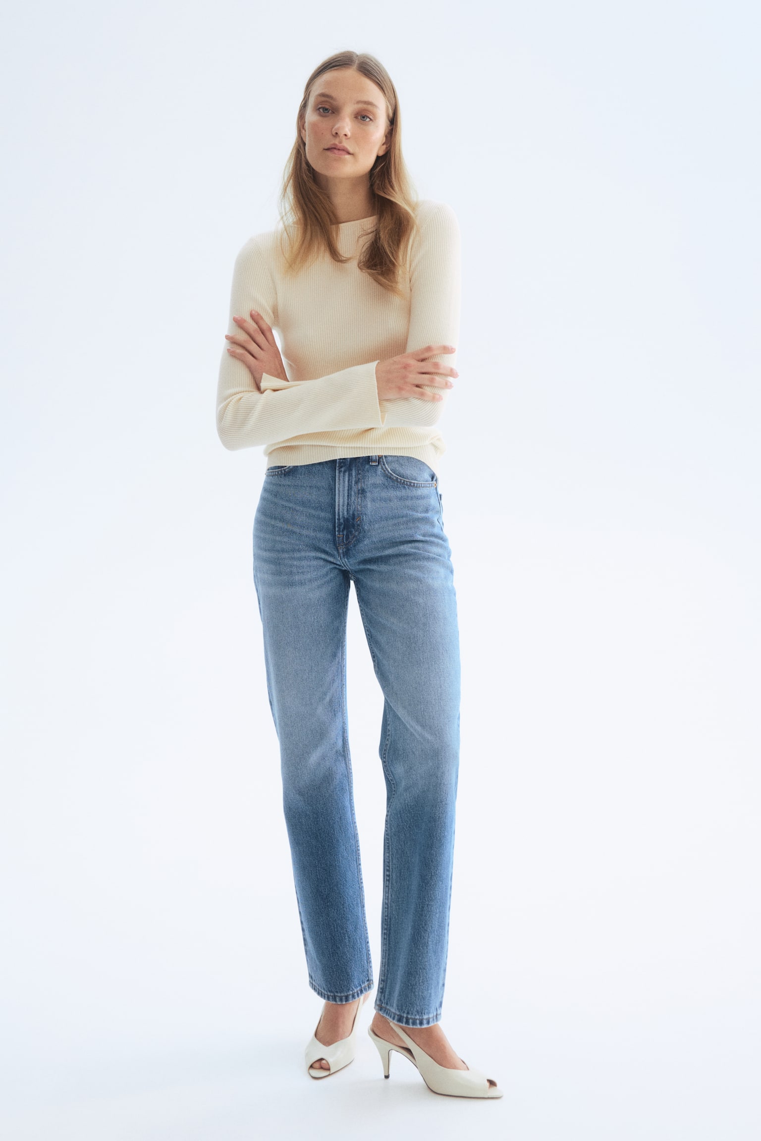 Haut en tricot côtelé - Beige clair/Gris chiné/Rose clair - 4