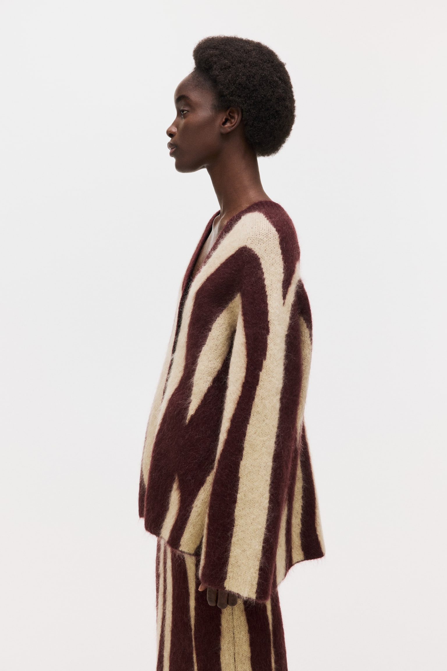 Jacquard-knit mohair-blend cardigan - Burgundy/Zebra print - 5