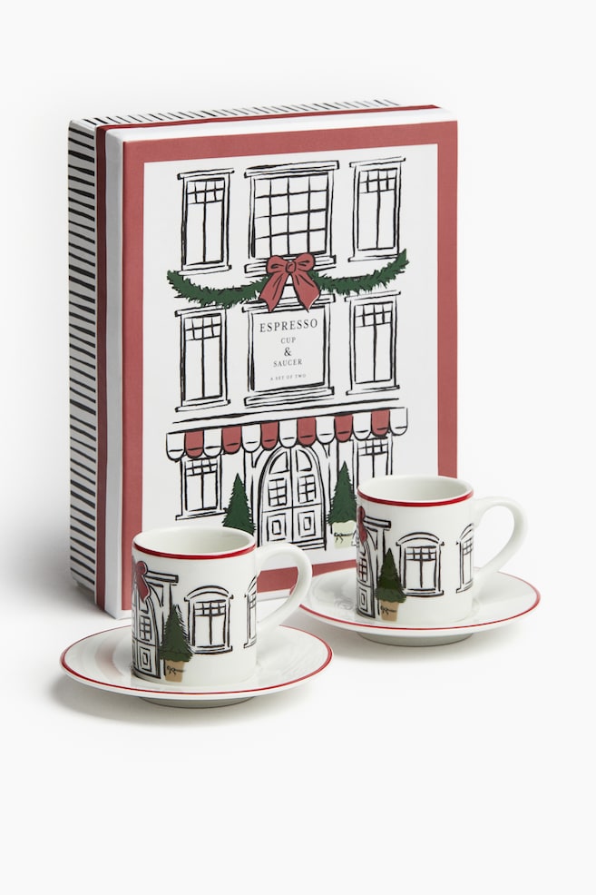 2-pack presentask med espressokopp och fat - White/House - 1