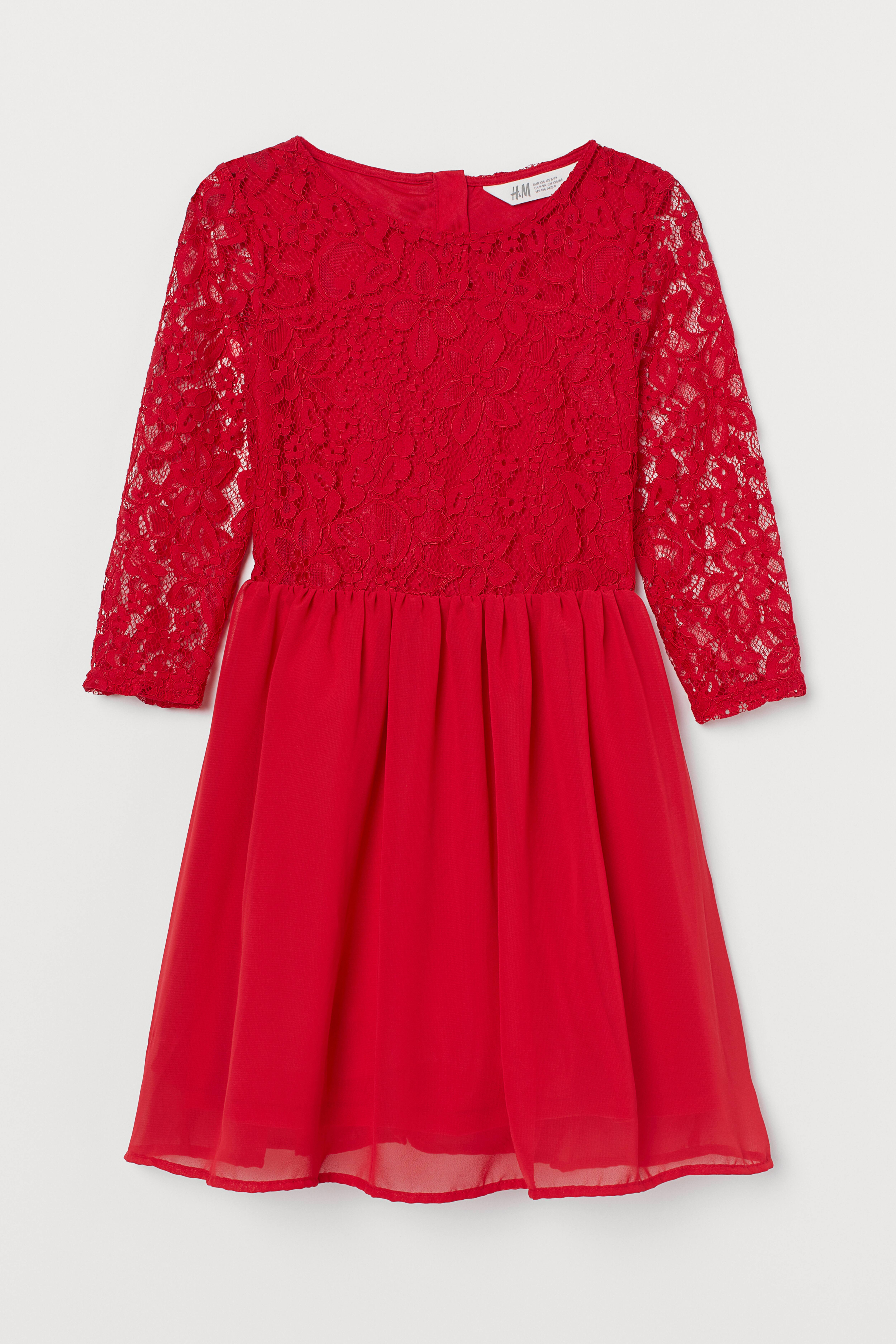 H and m red fashion lace dress