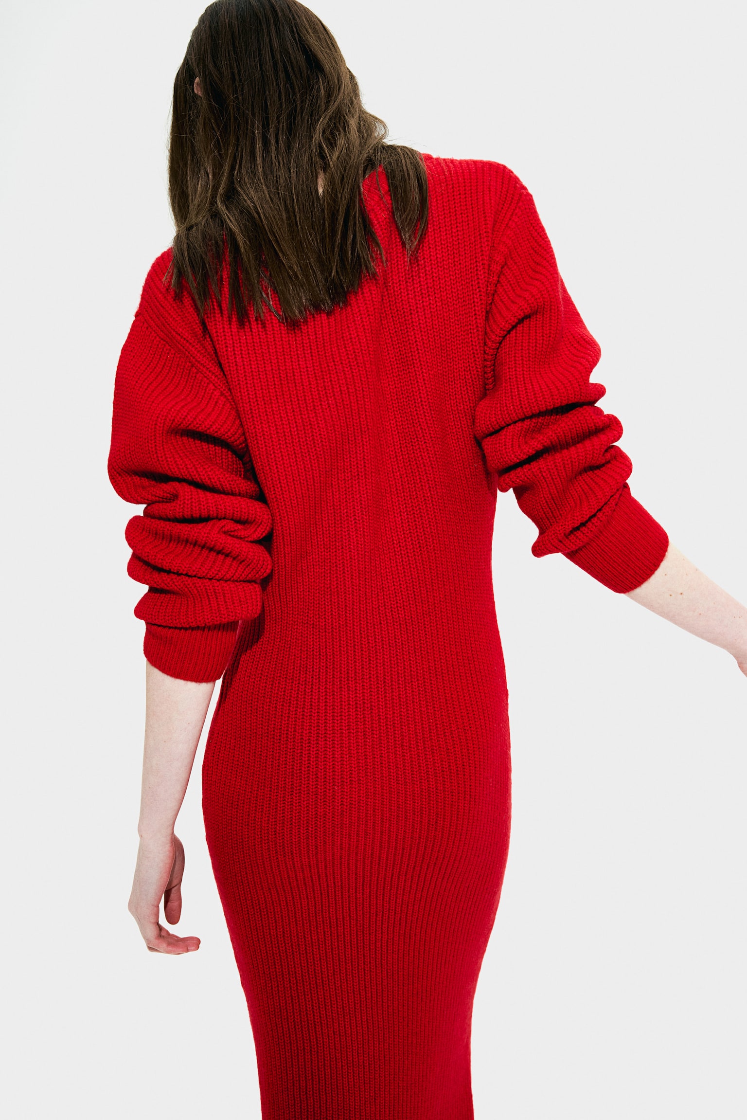 Rib-knit dress - Röd/Crèmevit - 3