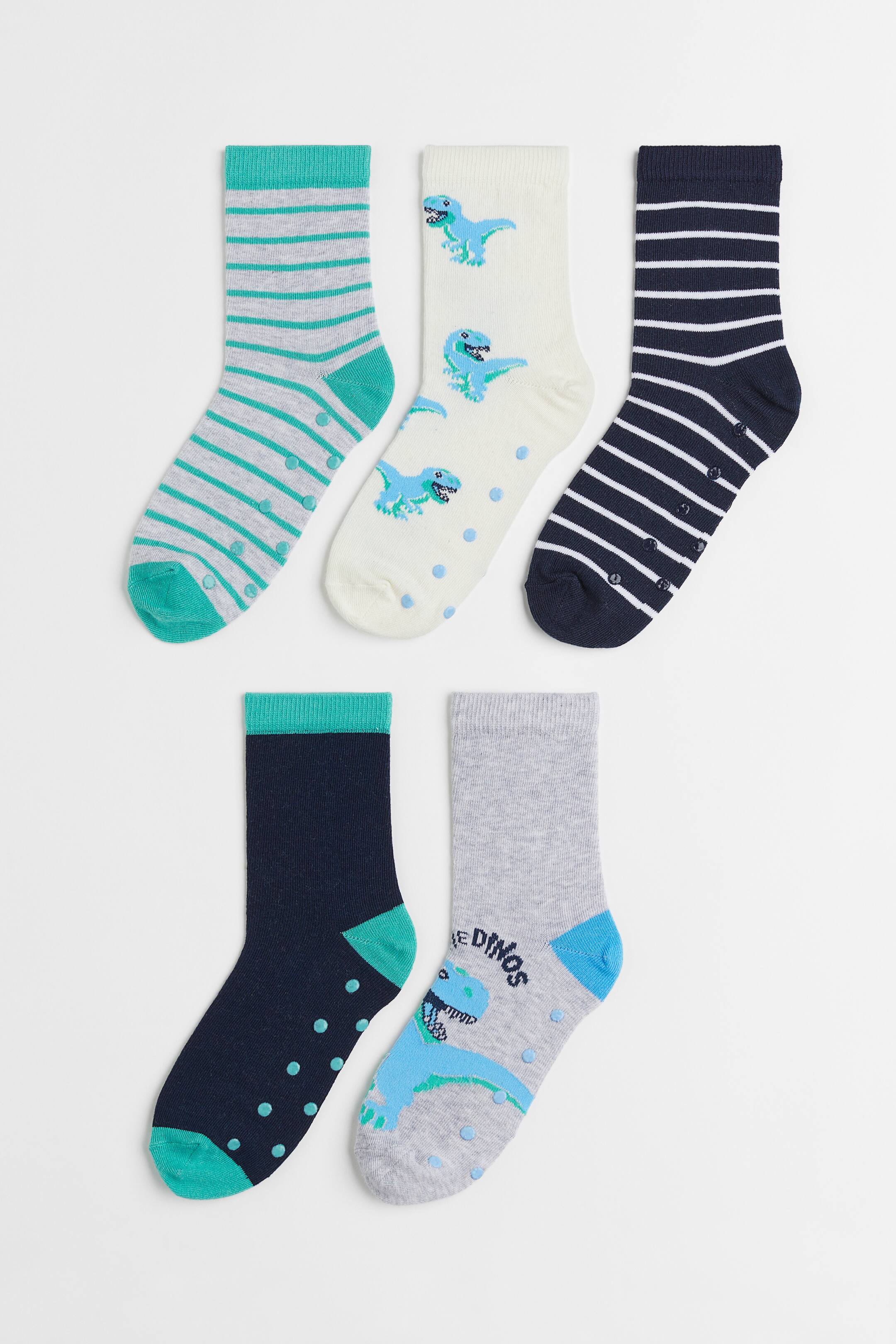 Xem ảnh lớn hơn: Bộ 5 đôi tất chống trượt - Màu xám nhạt/Khủng long - Kids | H&M VN 1