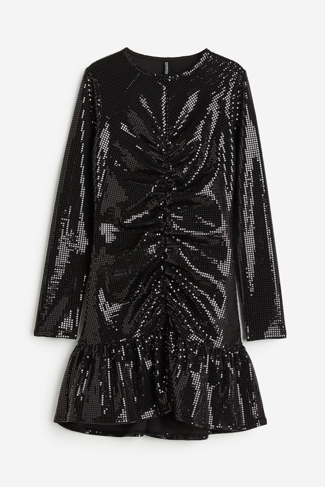 Sequined gathered dress - Black/Silver-coloured - 2