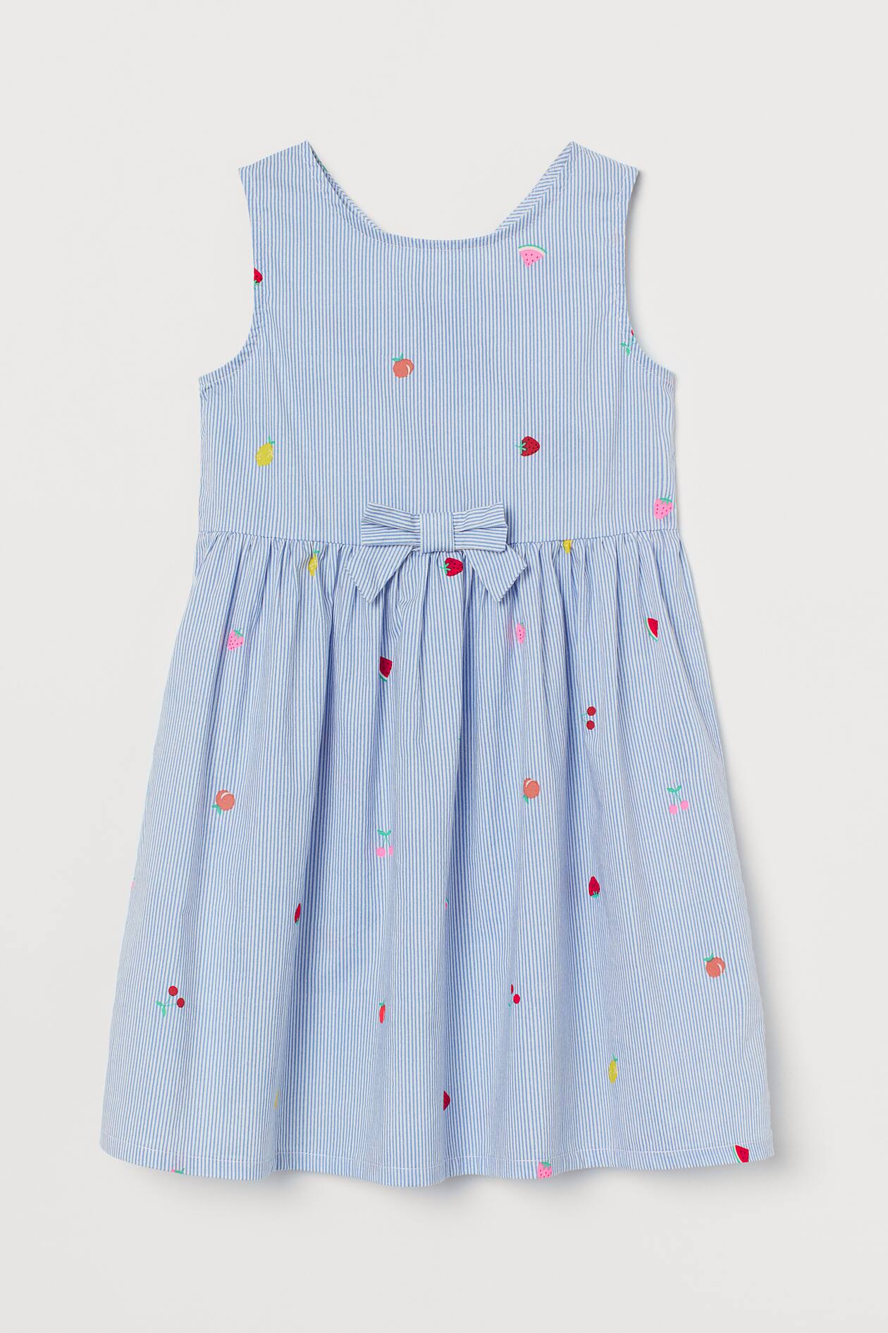 Cotton Dress - Round Neck - Sleeveless - Light blue/striped - Kids | H&M US