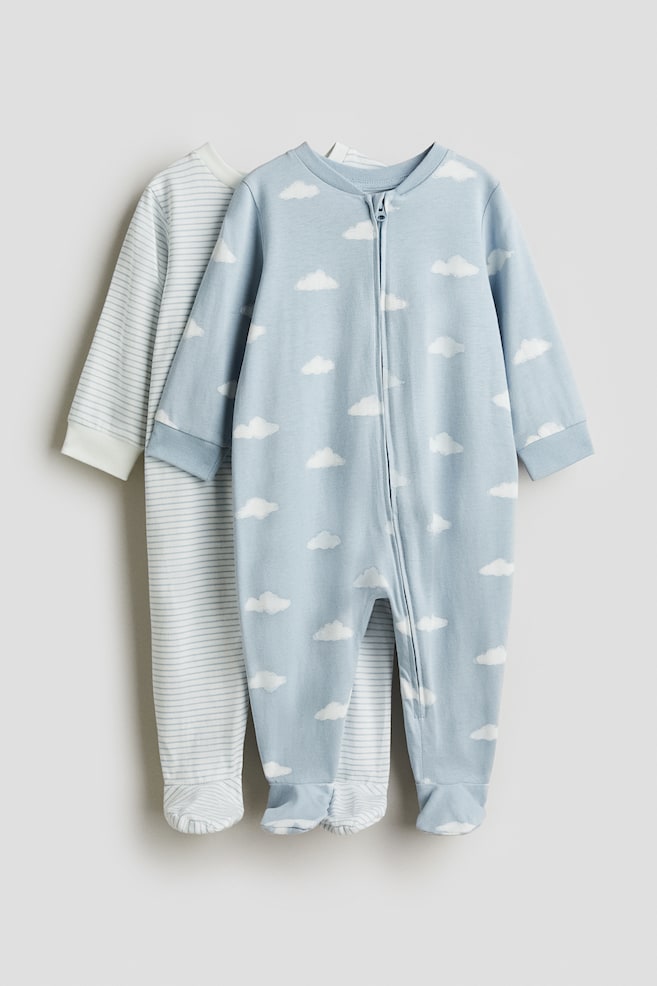 2-pack zip-up sleepsuits - Light blue/Clouds/Light turquoise/Animals - 1