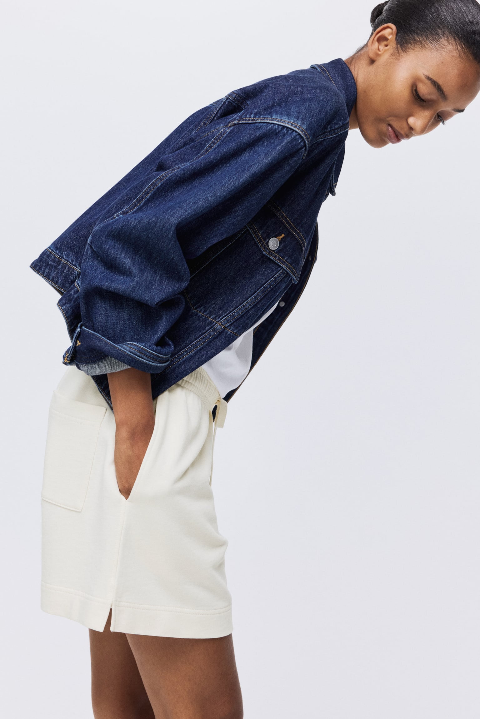 水洗棉質運動短褲 - 奶油色/淺灰米色 - 7