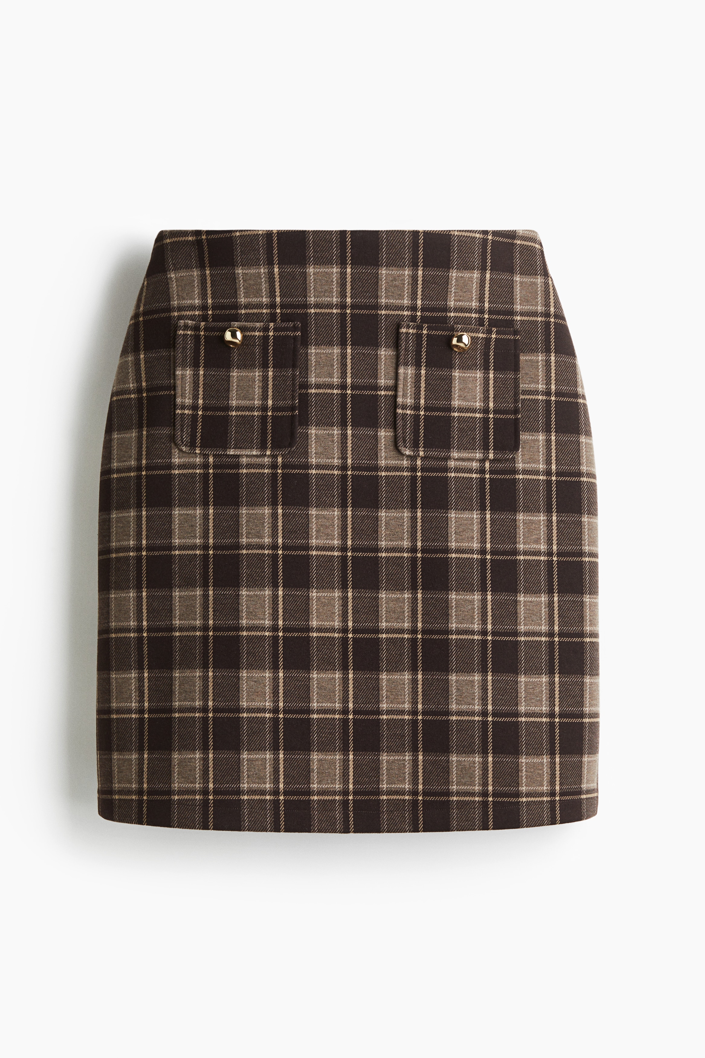 Fustă din material textil laminat - Maro-închis/carouri