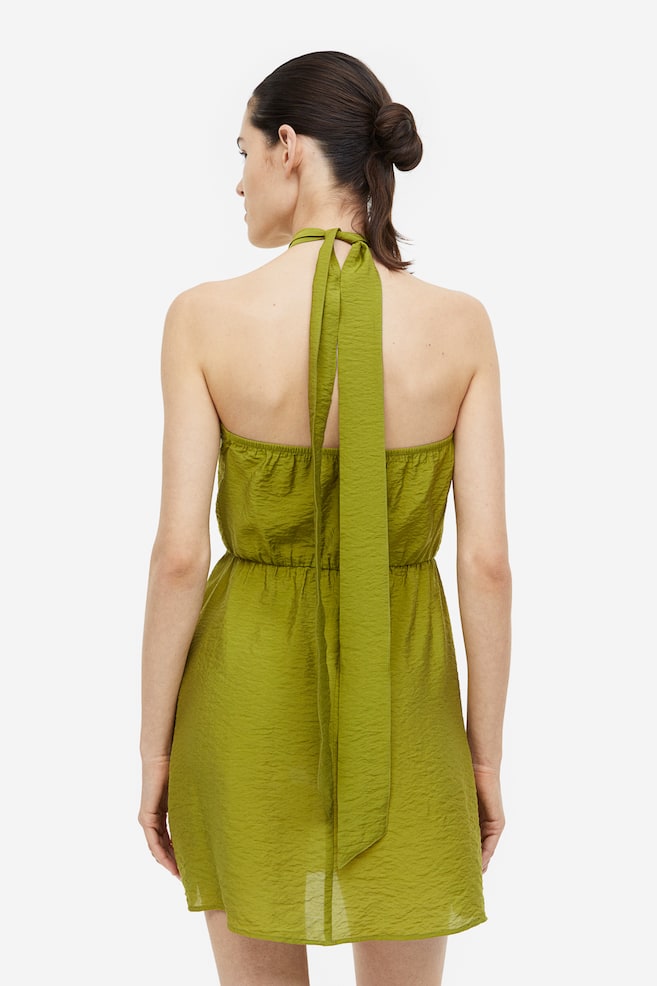 Halterneck dress - Olive green/Black/Light beige/Leopard print - 5