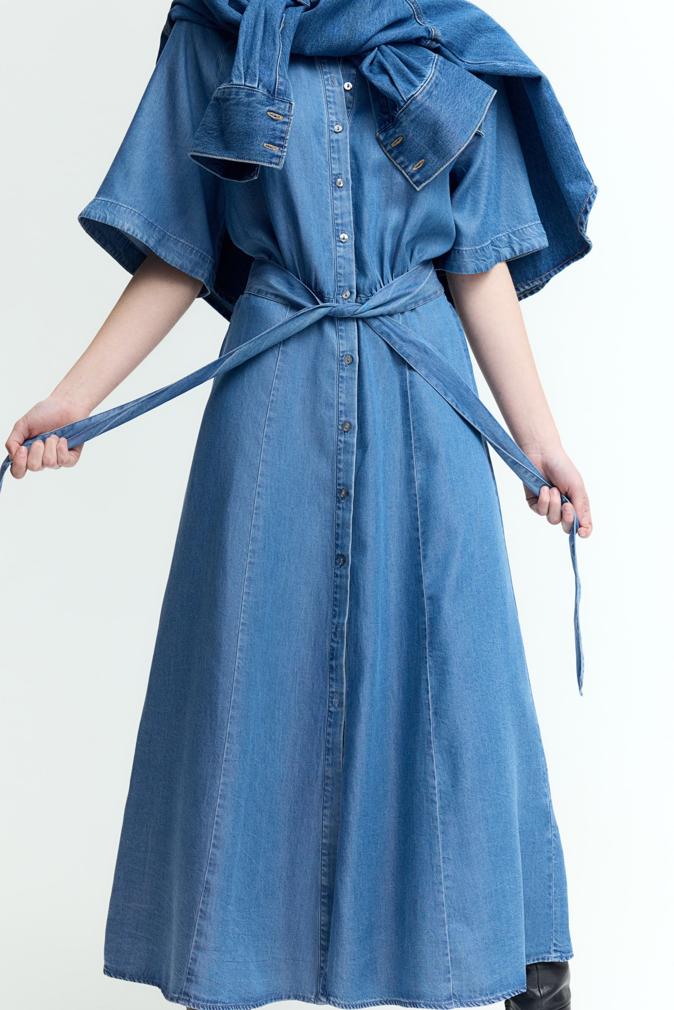 Tie-Belt Denim Dress