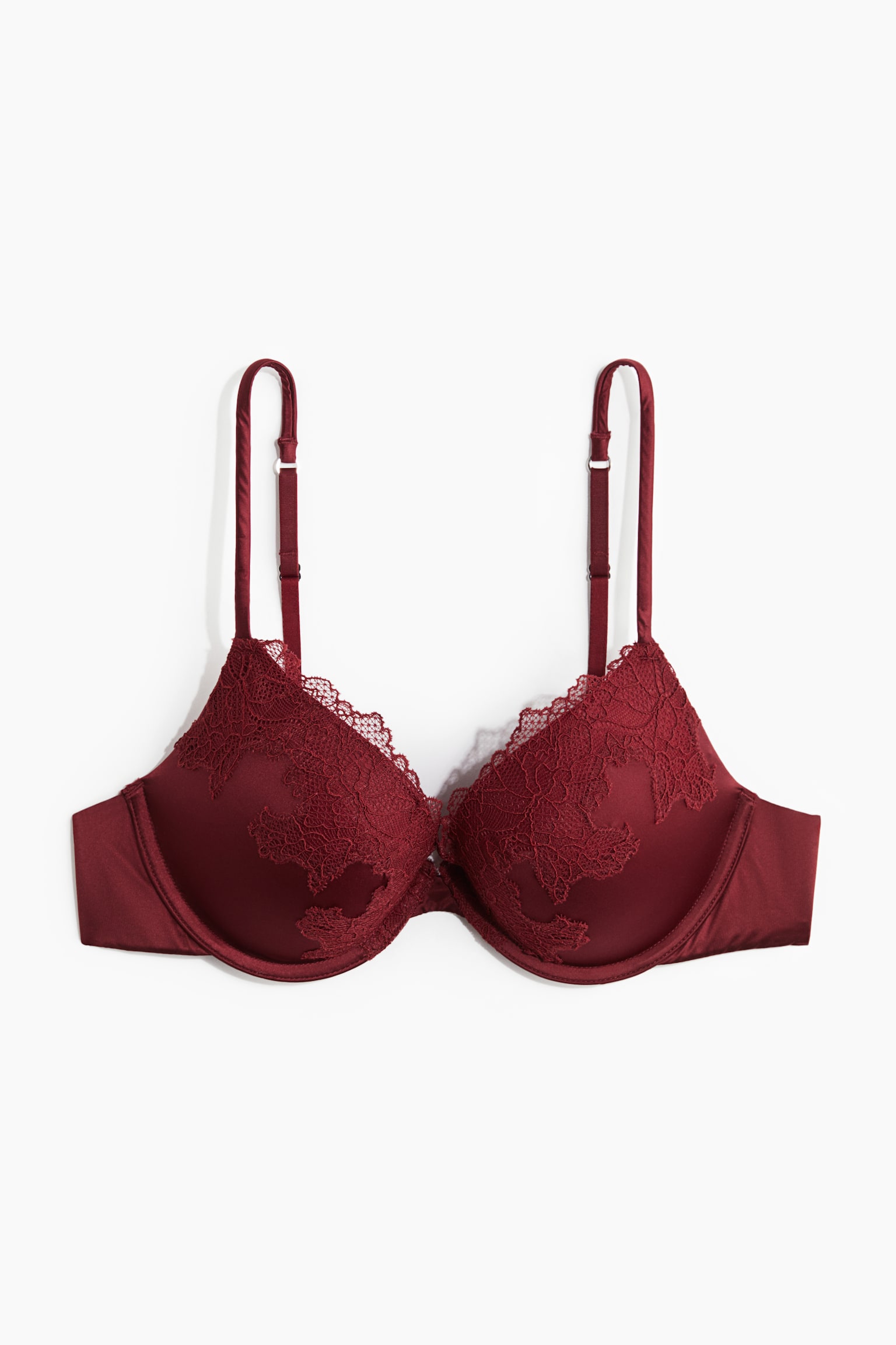 Microfibre and lace push-up bra - Dark red/Pale beige/Black - 2