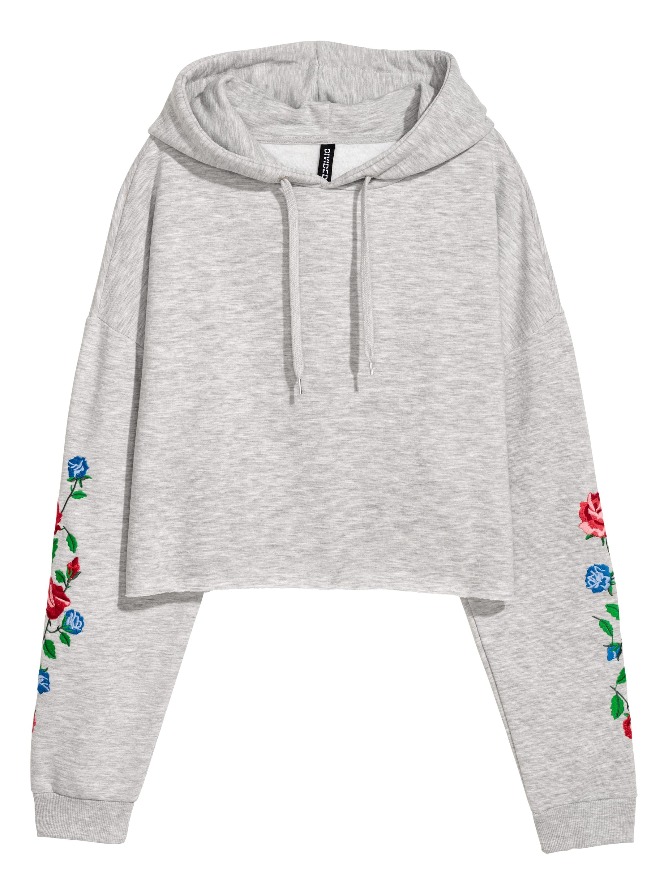 View larger image: Short hooded top - Light grey marl/Flowers - Ladies | H&M GB 1
