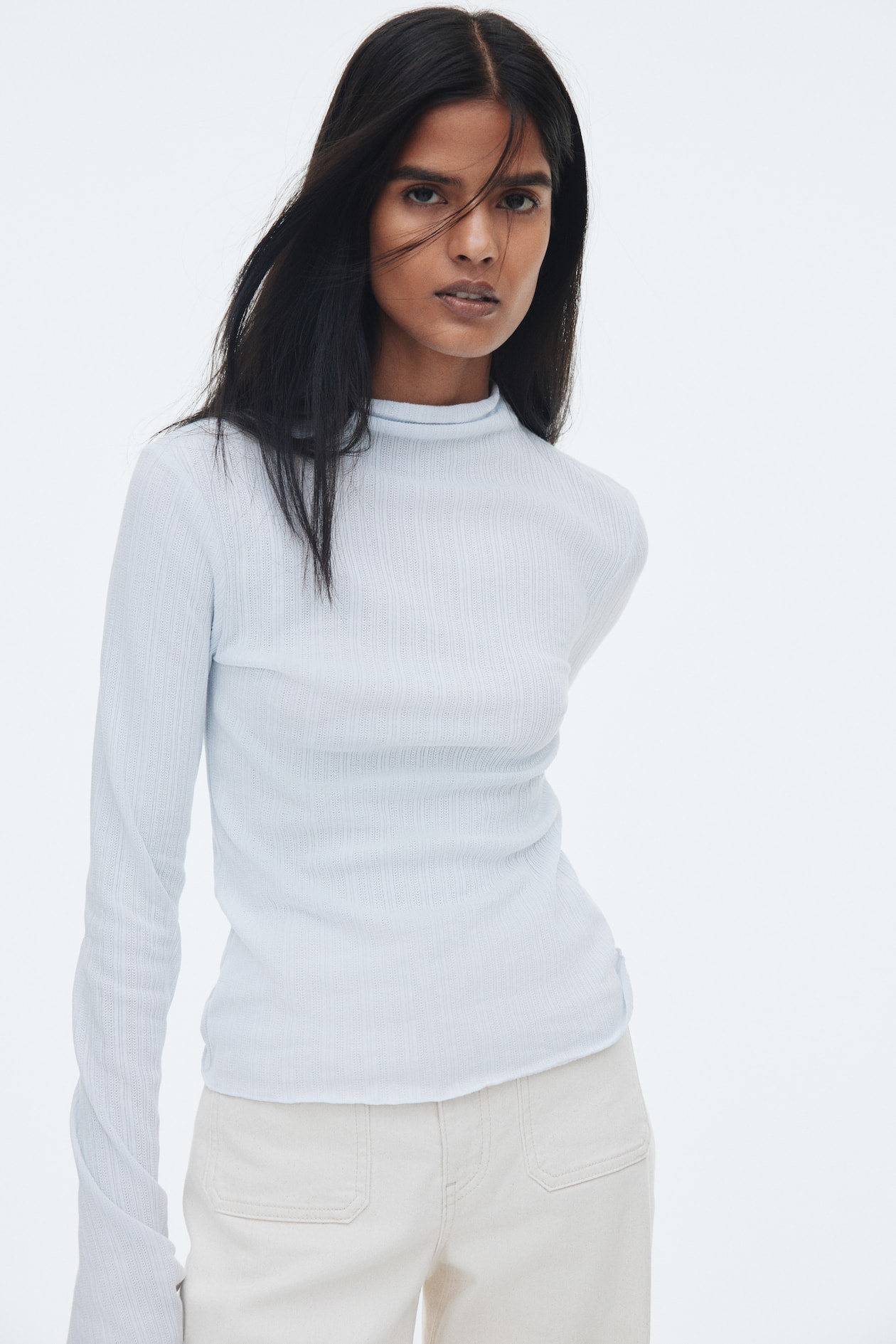 Ribbed Mock Turtleneck Top