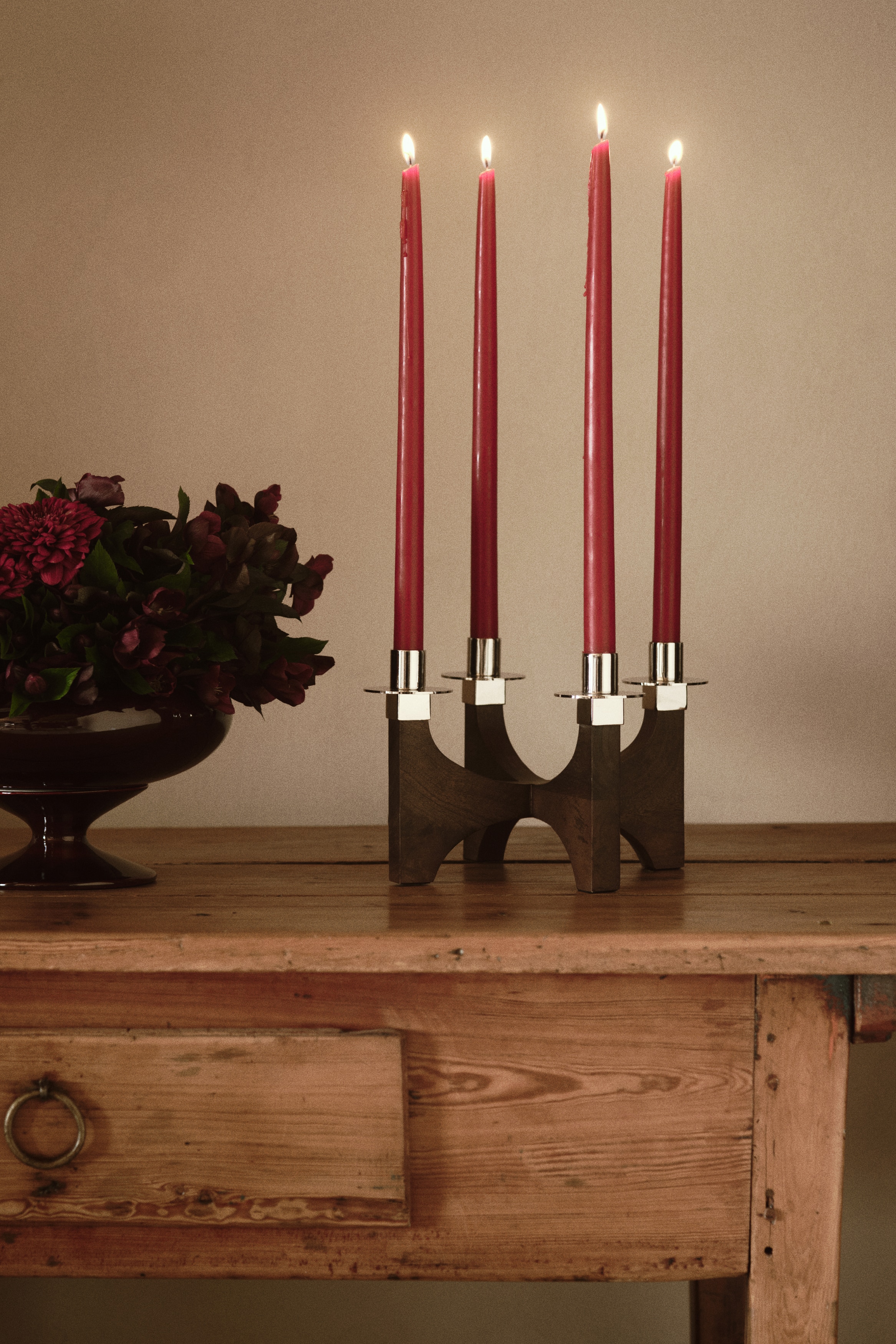 Wooden Candelabra - Dark brown