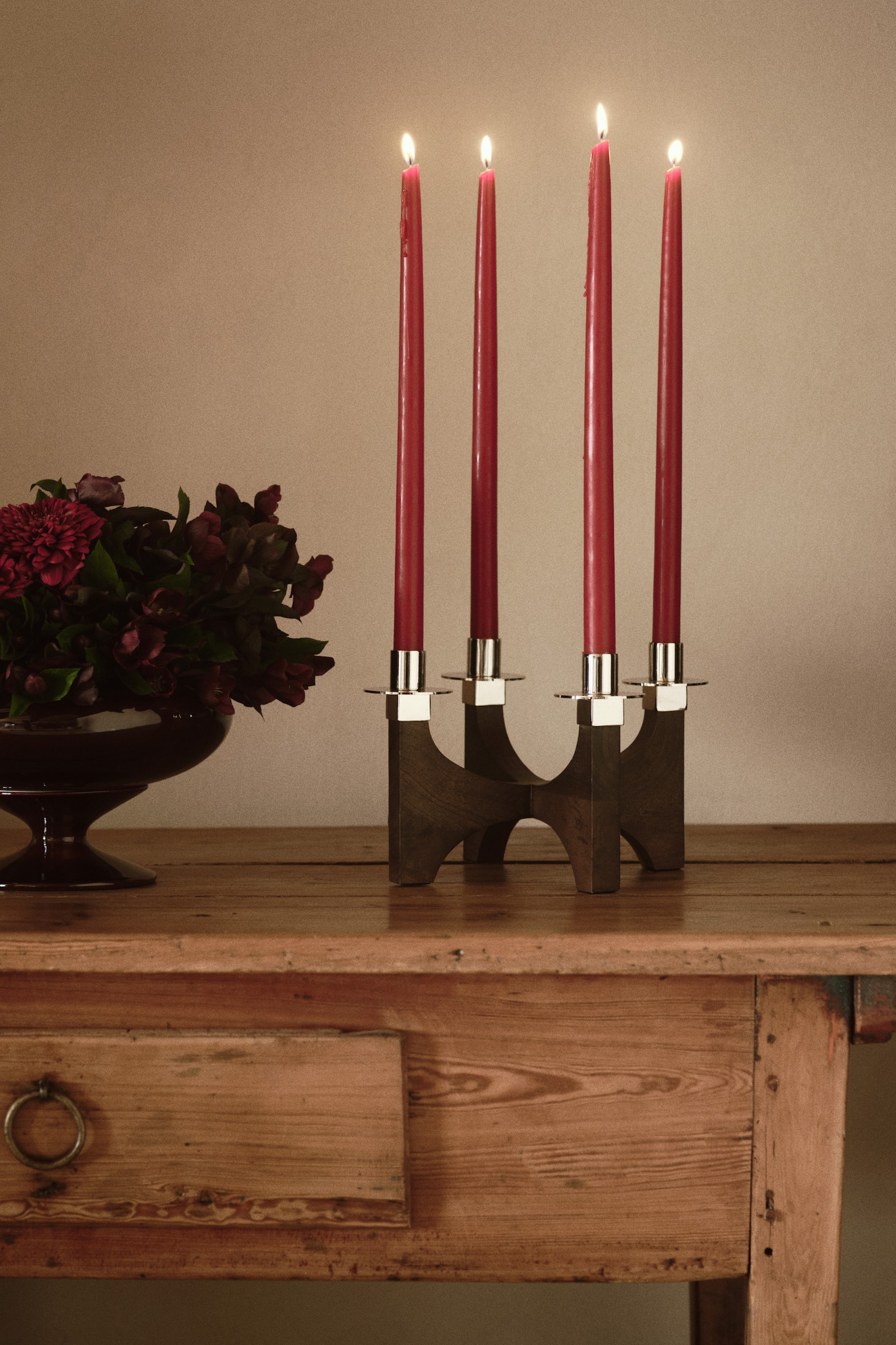 Wooden Candelabra - Dark brown - 1
