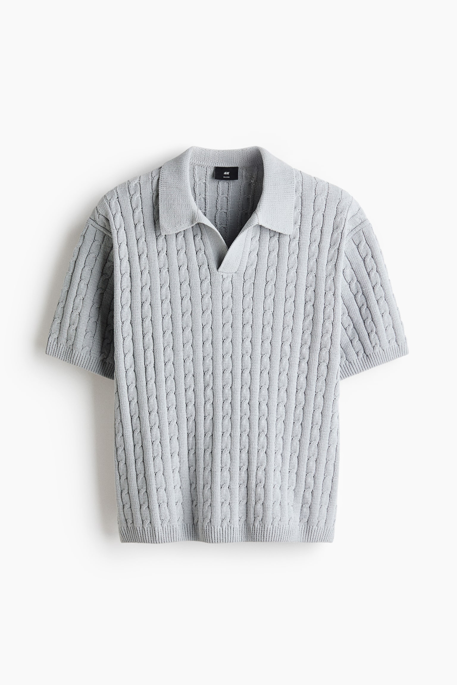 Relaxed Fit Cable-knit polo shirt - Dusty grey/Cream - 1