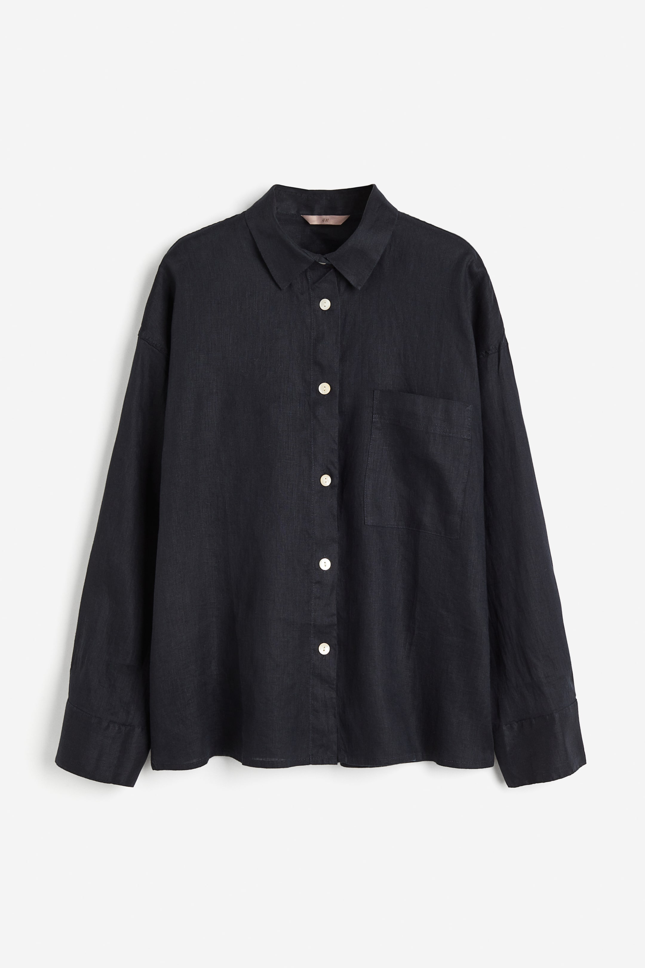 Oversized linen shirt - Long sleeve - Regular length - Black - Ladies ...