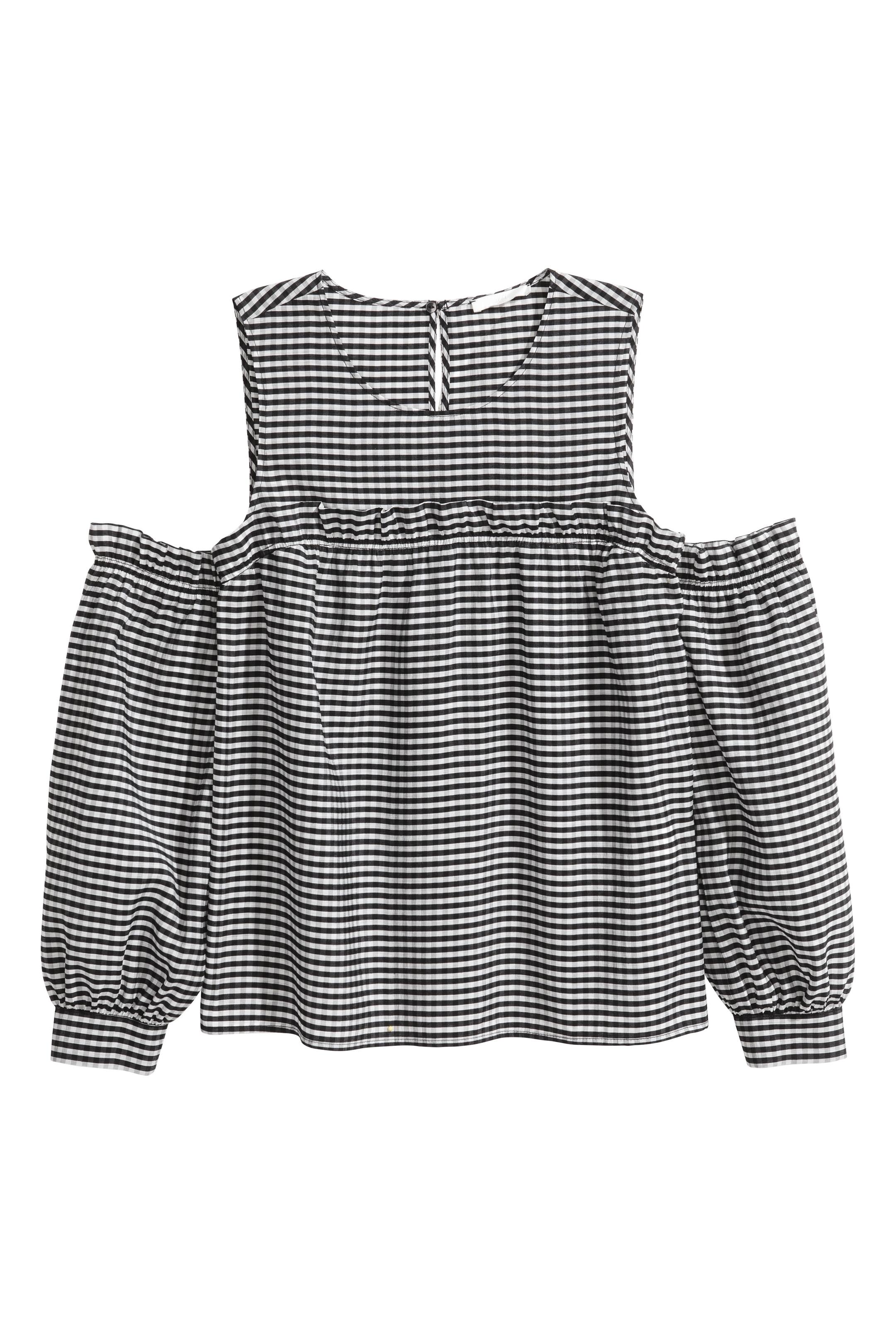View larger image: Cold shoulder blouse - Black/White/Checked - Ladies | H&M GB 1