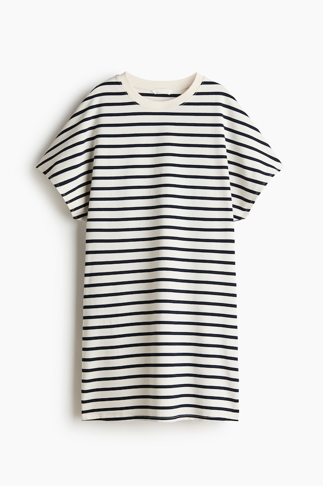Robe T-shirt en coton - Blanc/rayé/Turquoise clair/Rose - 1
