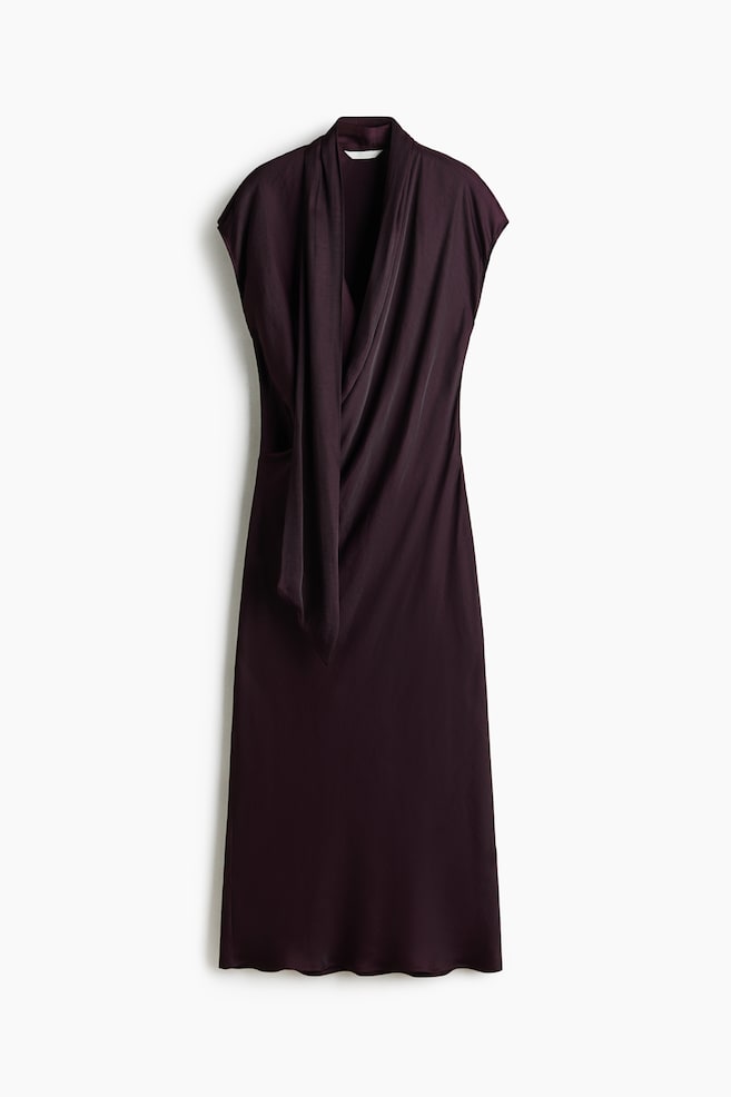 Robe en satin avec détail façon écharpe - Violet foncé/Violet foncé - 1