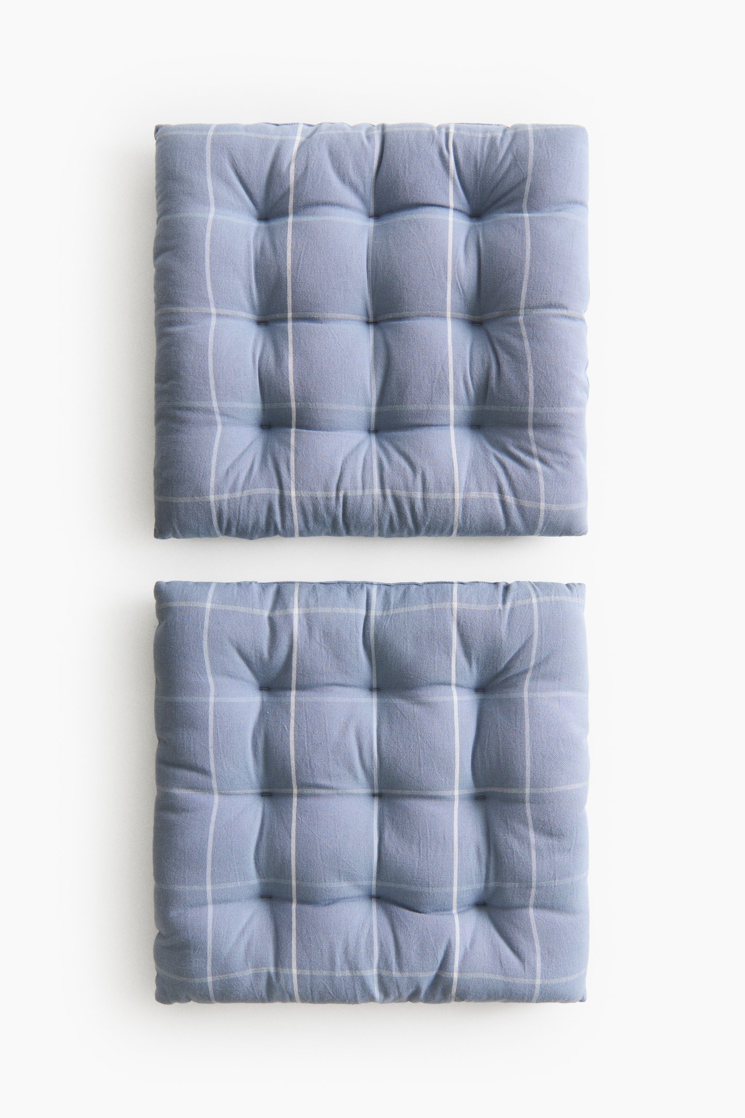 Lot de 2 coussins d'assise en lin mélangé à motif - Bleu ancien/carreaux/Blanc/carreaux/Taupe ancien/carreaux