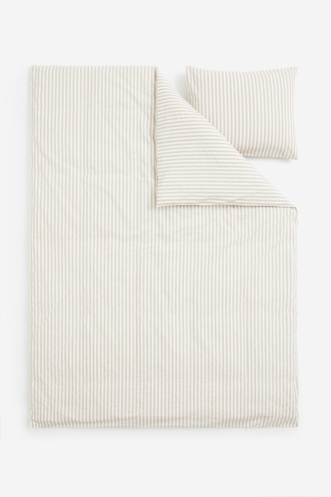Cotton single duvet cover set - Light greige/White striped - 3