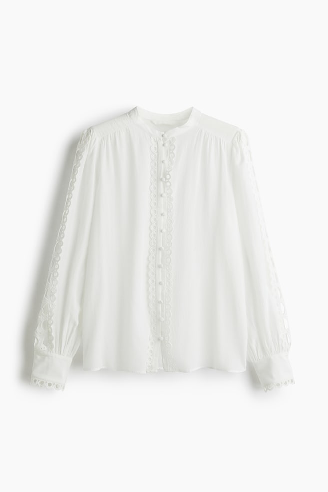 Lace Trim Blouse - White - 1