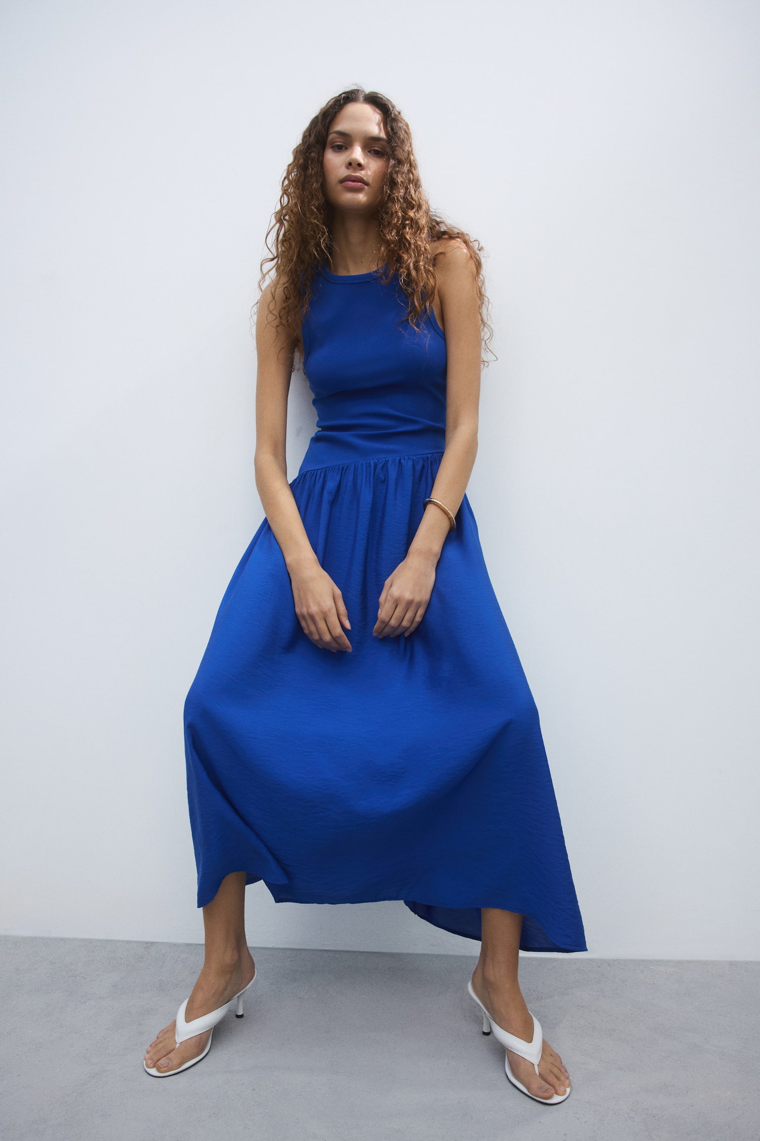 Flared-skirt dress - Bright blue/Black/Cream/Khaki green - 3