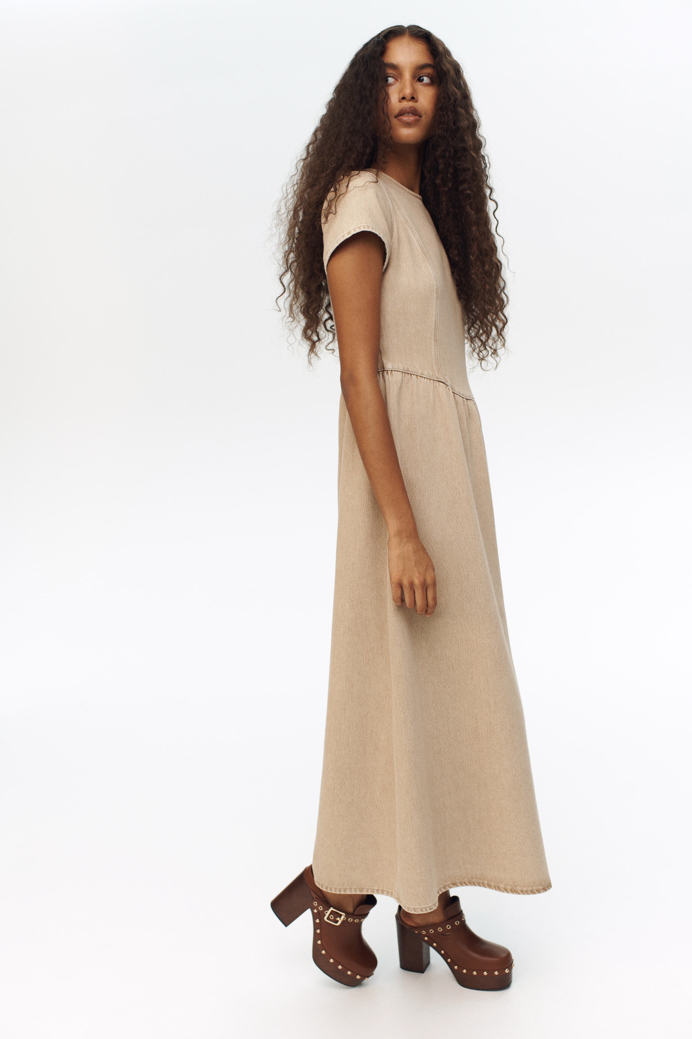 Robe maxi en denim - Beige/Bleu denim