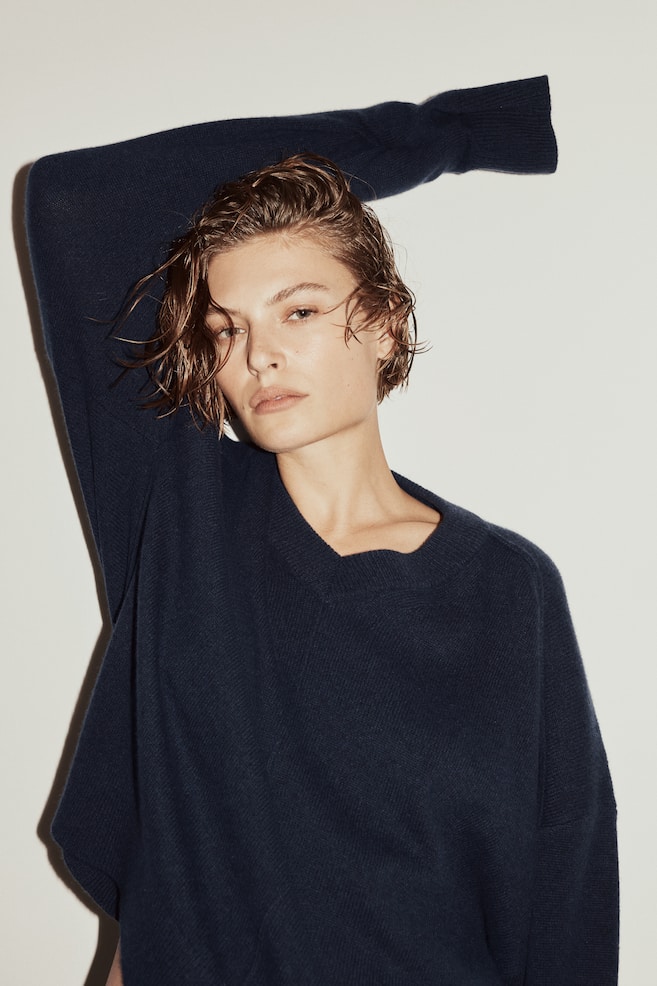 Cashmere-Blend Sweater - Navy blue/Cream - 2