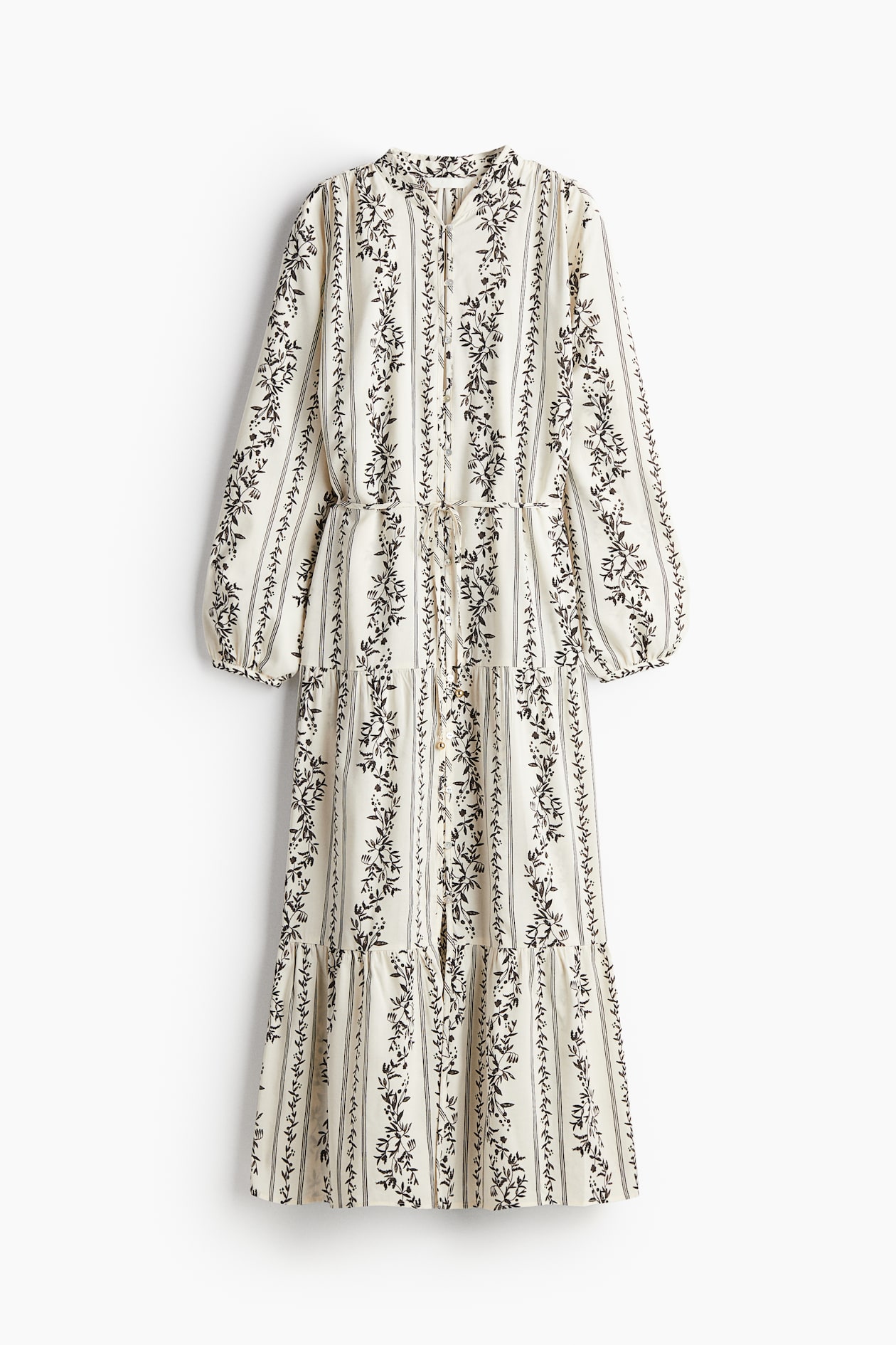 Women's Cream/Black floral Tiered maxi dress | H&M GB Women's Cream/Black floral Tiered maxi dress | H&M GB