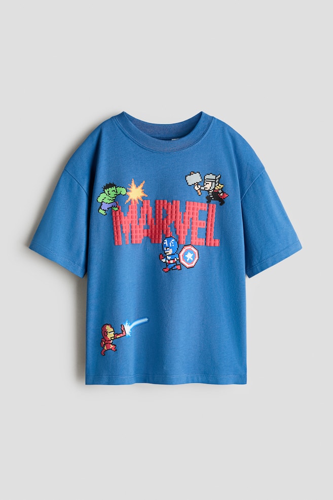 Oversized Printed T-Shirt - Bright blue/Marvel Comics/Light gray melange/Snoopy - 1