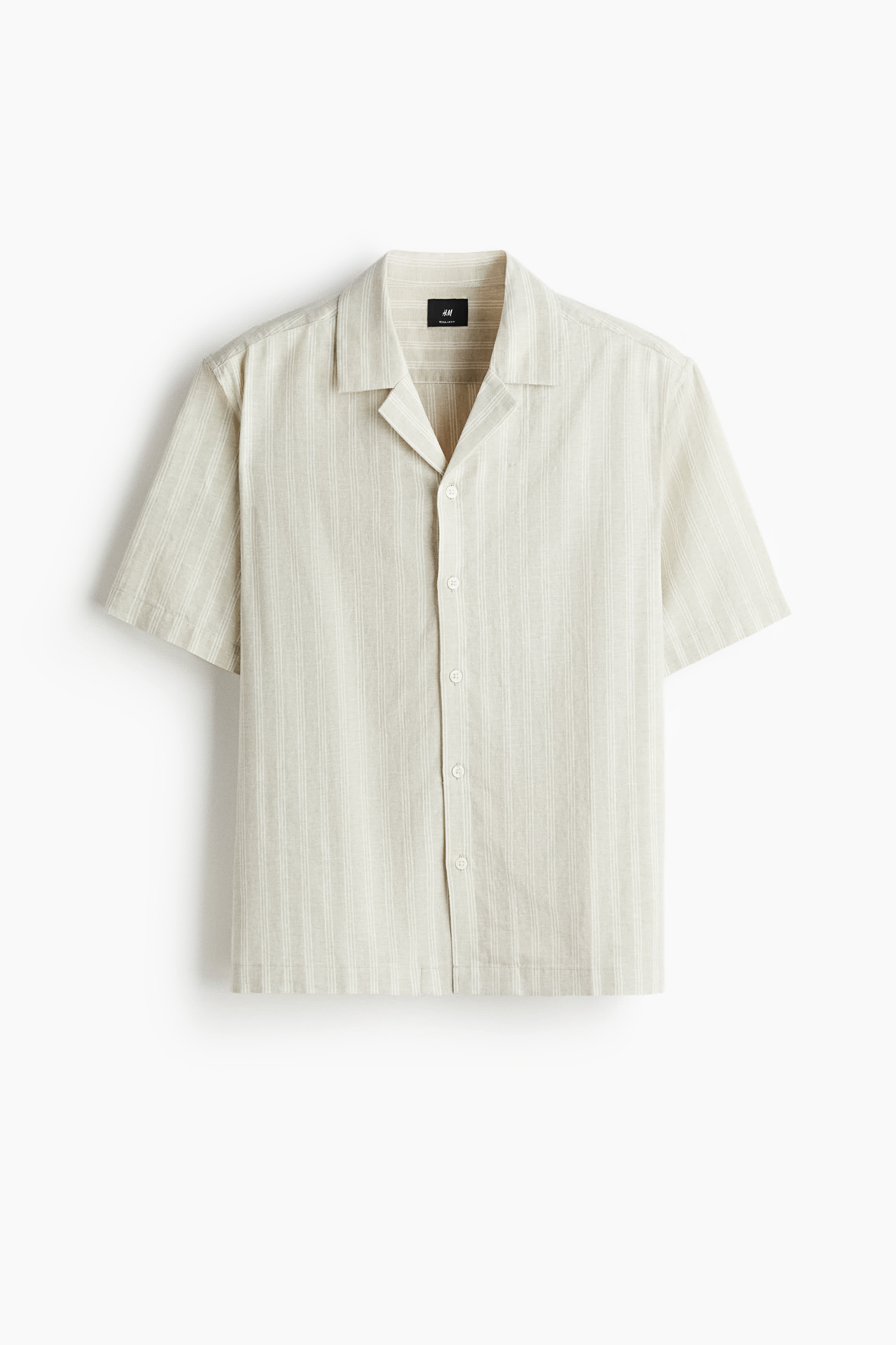 Regular Fit Linen-blend resort shirt - Light green/Striped/White/Beige/Striped